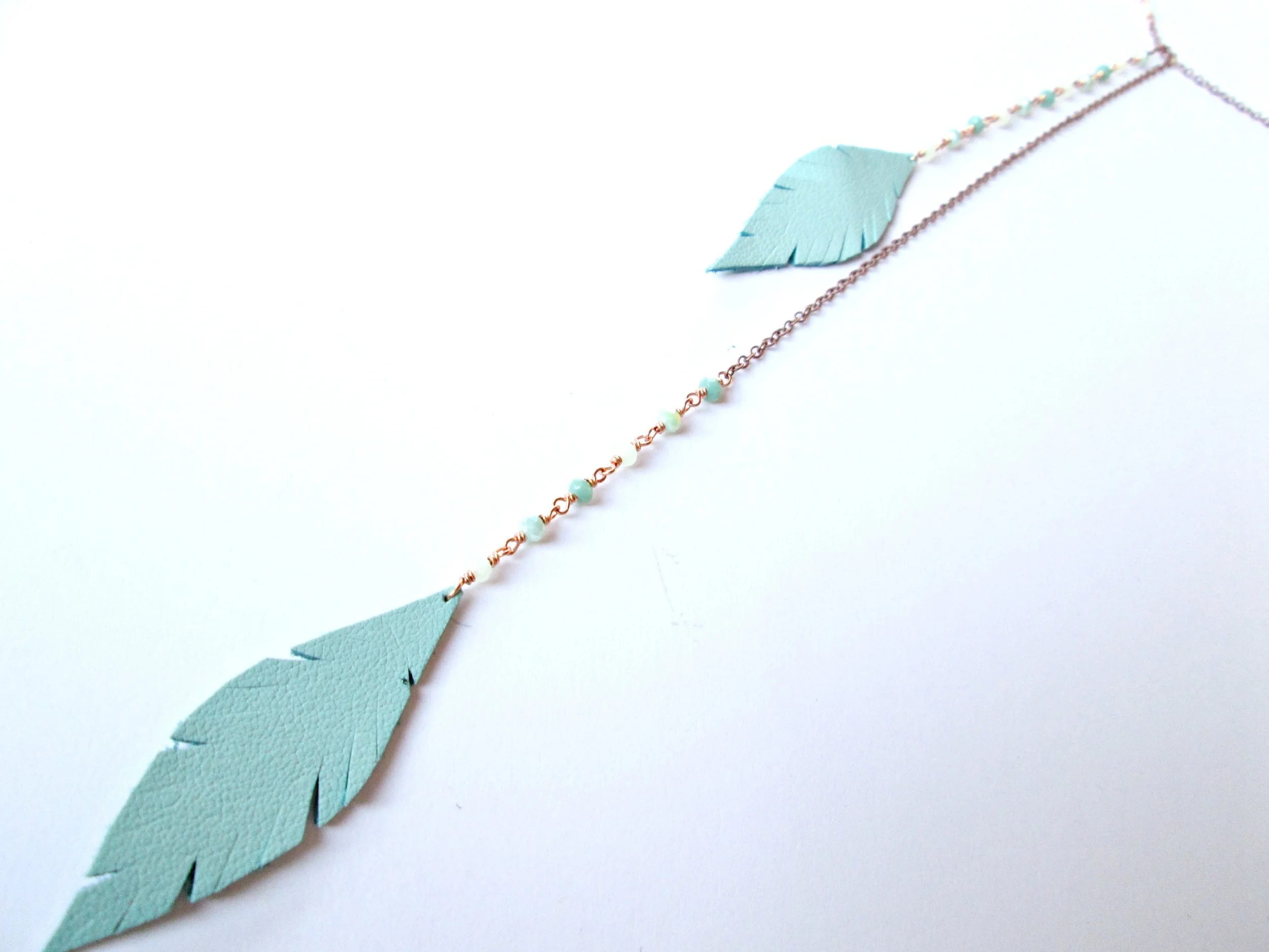 "Isla" Teal Double Feather Beaded Lariat