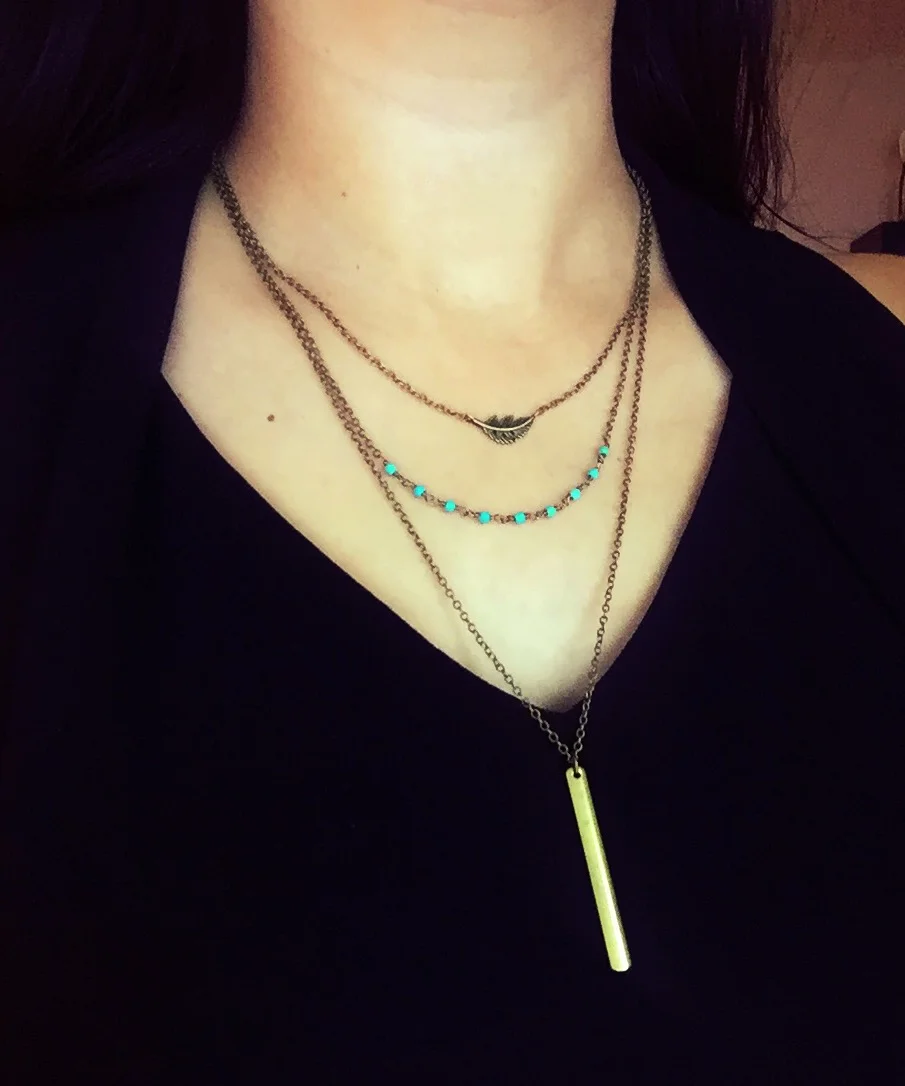 Howlite Brass Stick Layered Necklace