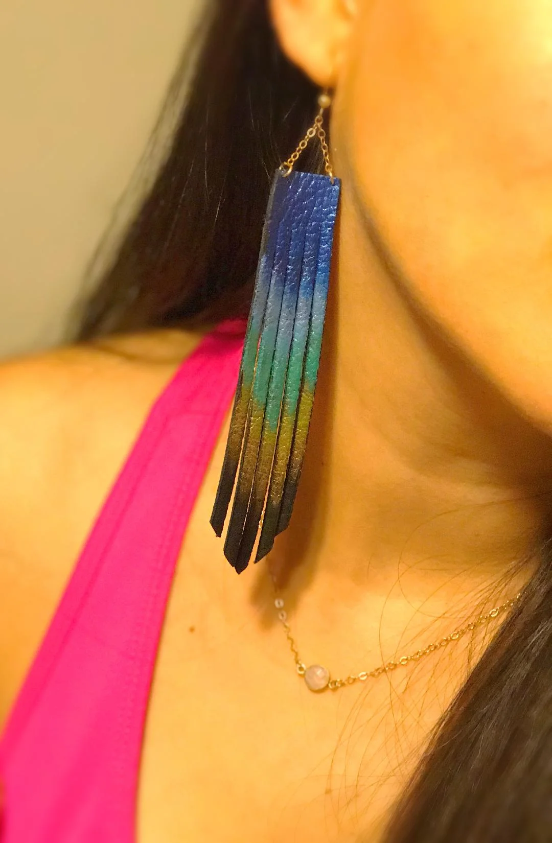 Leather Fringe Shoulder Duster Earrings