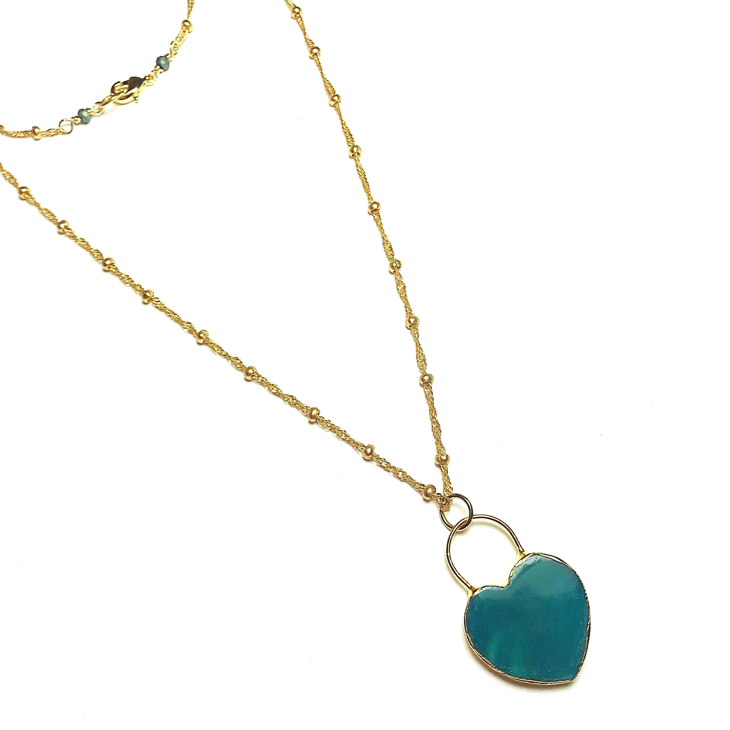 Dark Teal Heart Agate Slice Necklace