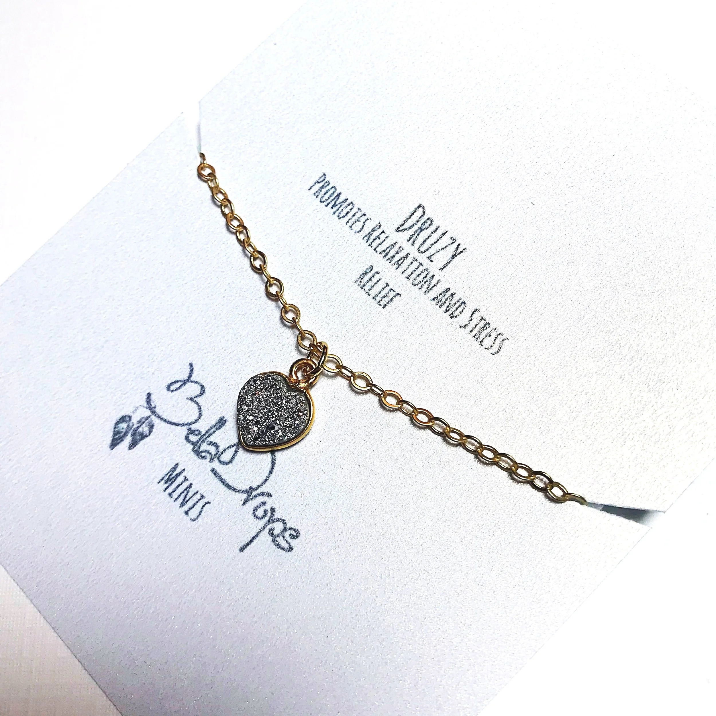 Simple Heart Druzy Necklace with Meaning Card