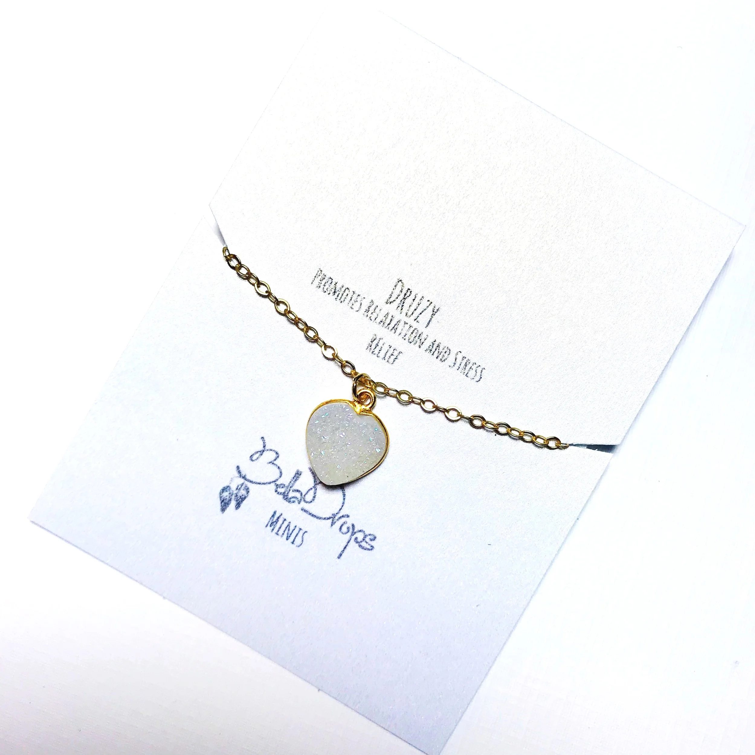 Simple White Heart Druzy Necklace with Meaning Card , valentines day