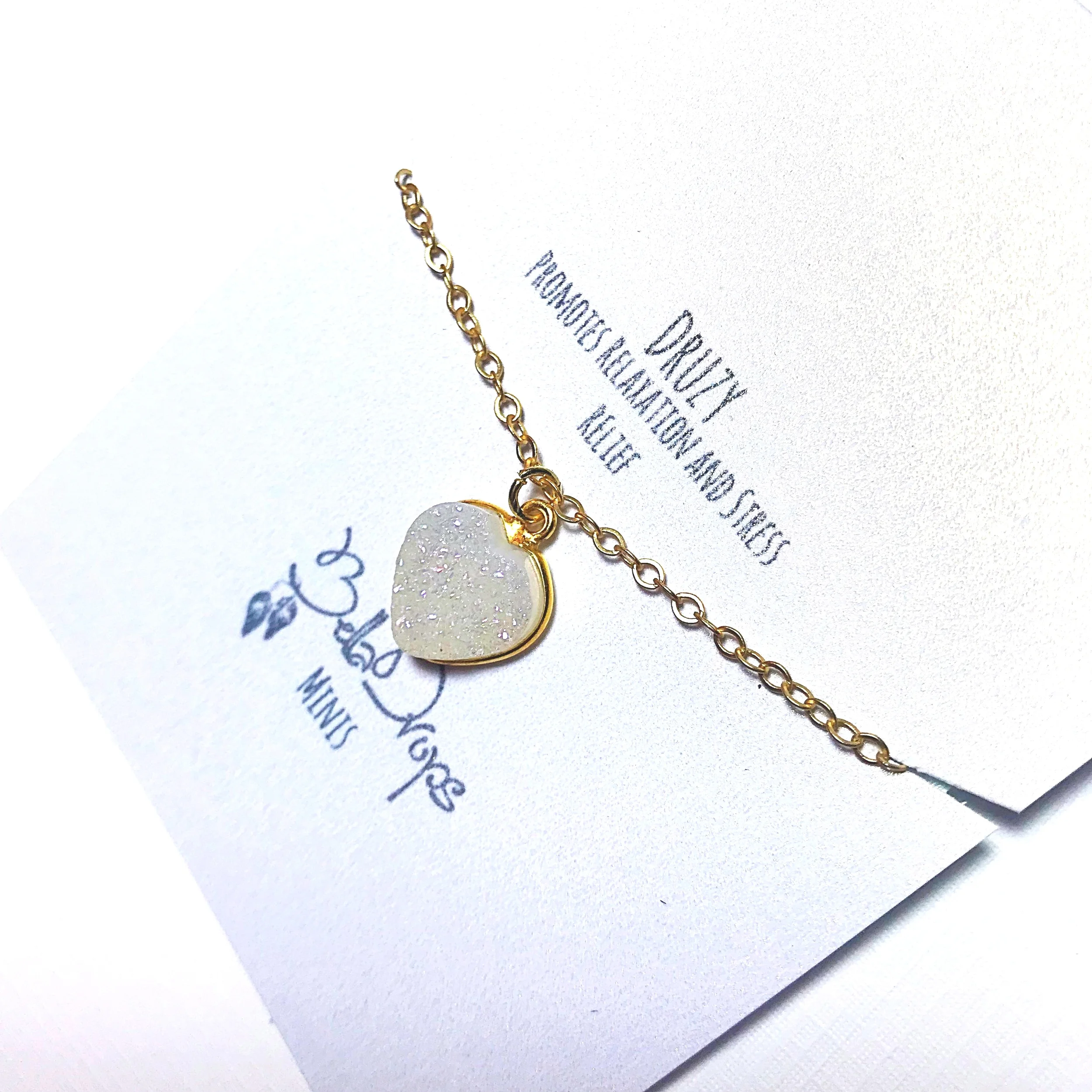 Simple White Heart Druzy Necklace with Meaning Card , valentines day