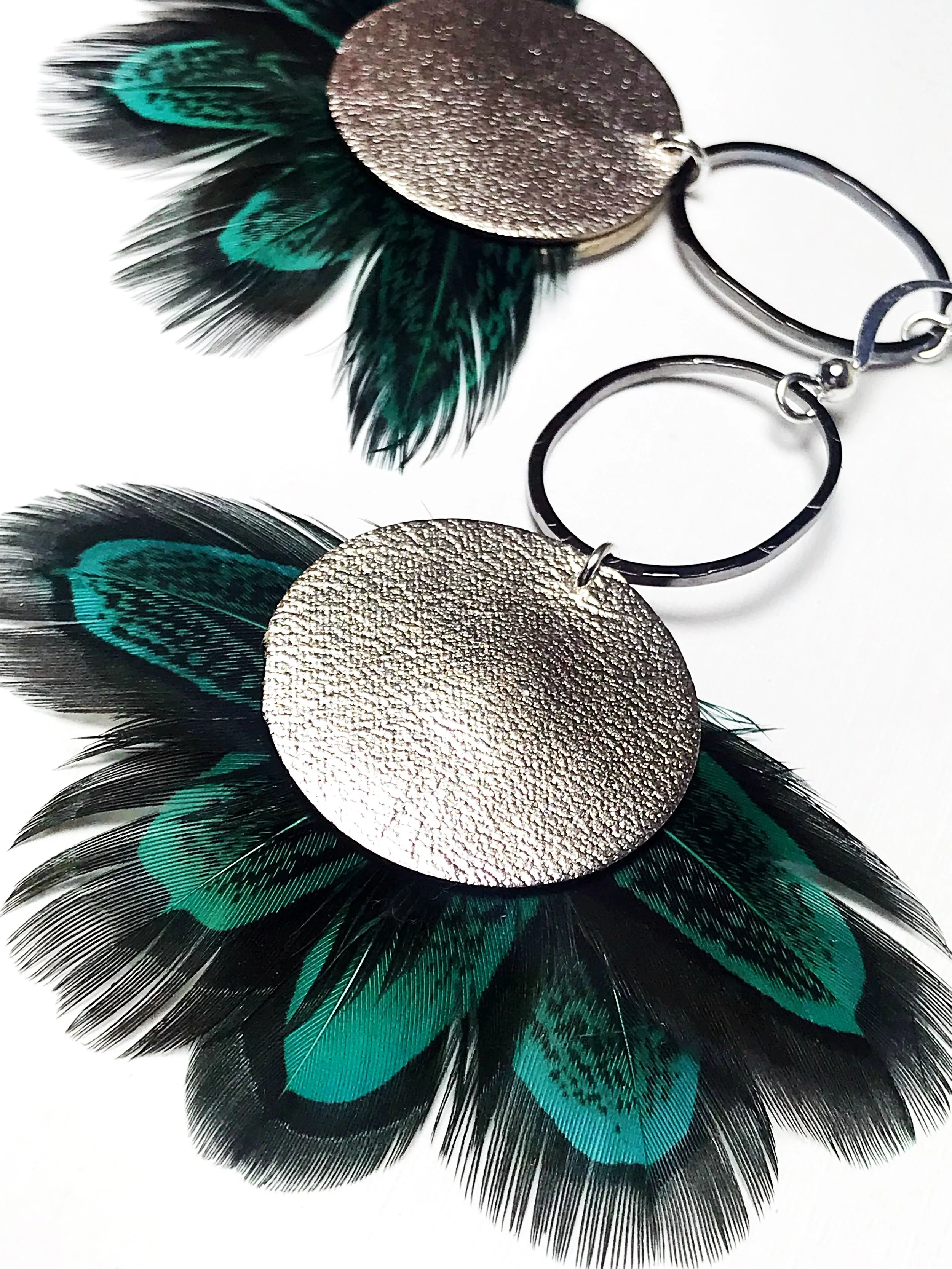Leather Circle Feather Fringe Earrings