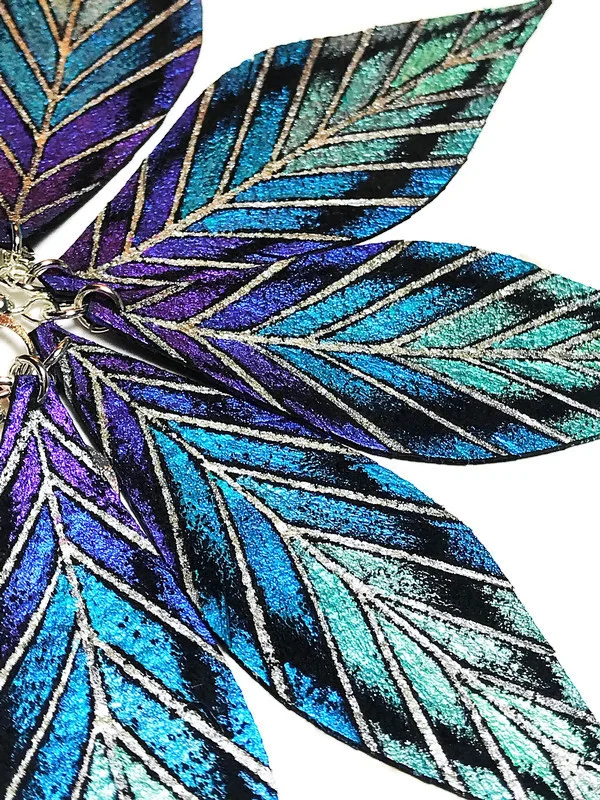 Isabella Peacock Leather Feather Earrings