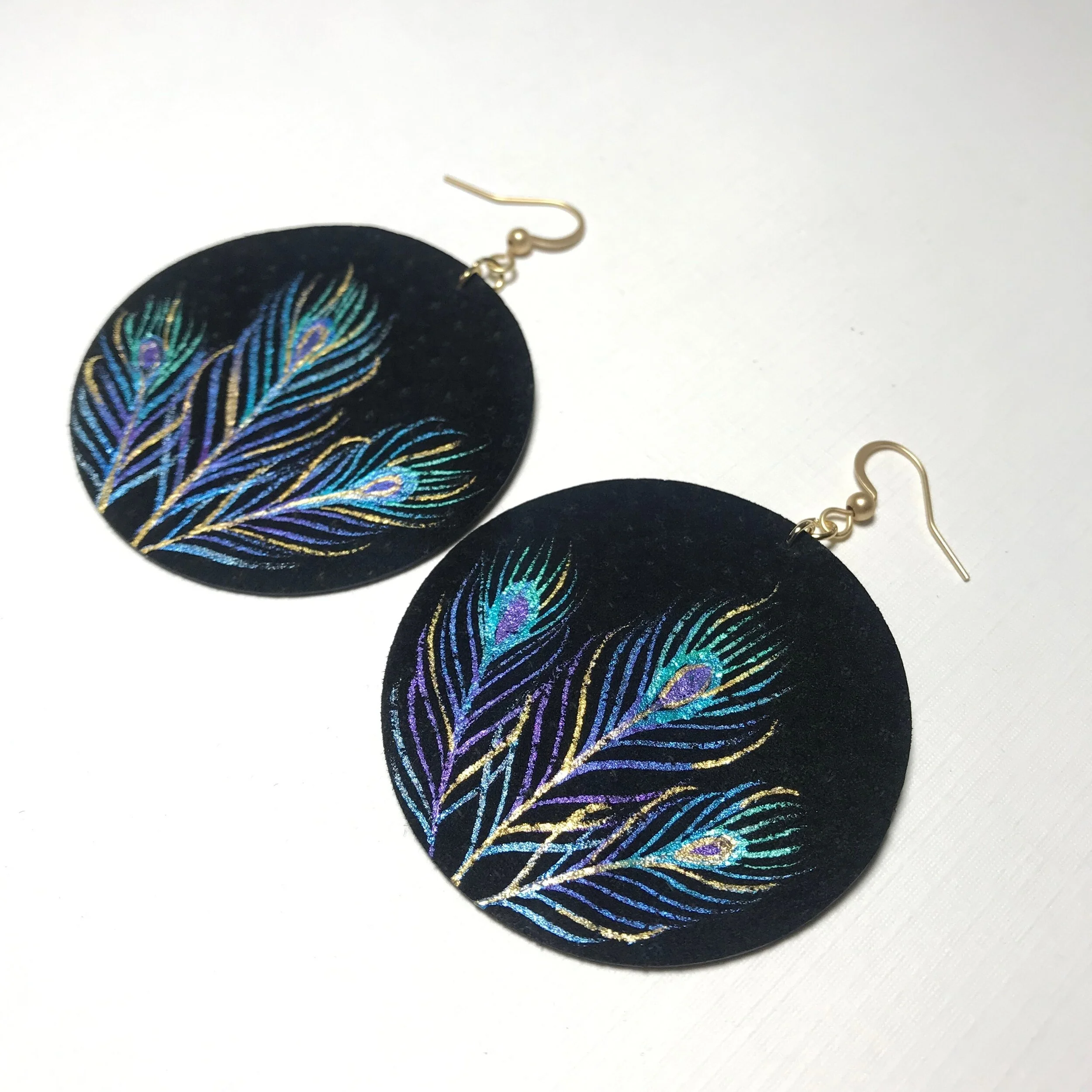 Moon Phase Dangle Earrings in Teal/Gold