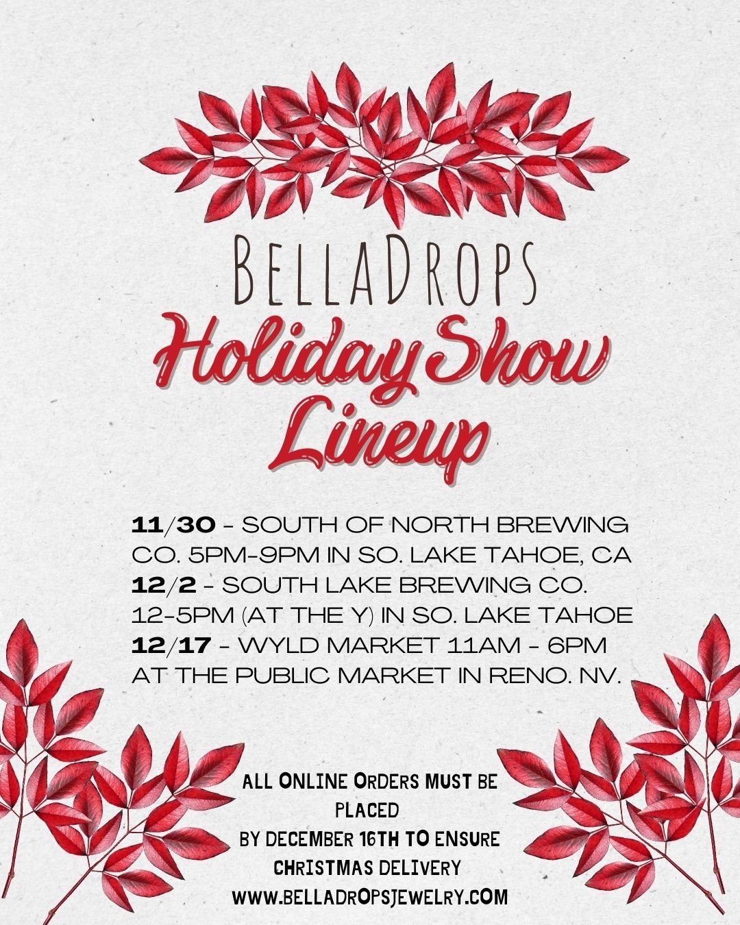 2023 Holiday Show lineup in So. Lake Tahoe, CA and Reno, NV
