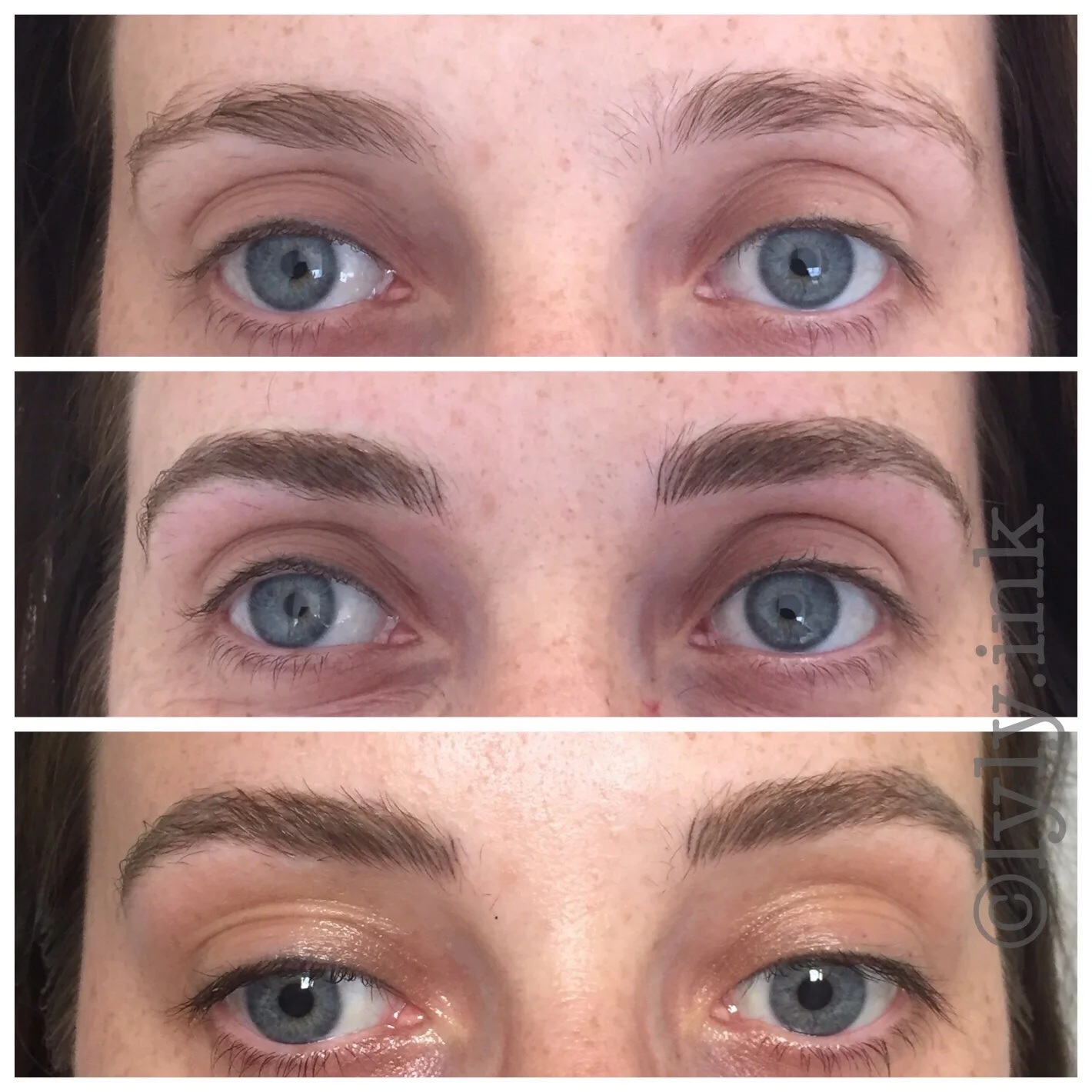 Before, after Microblading and healed before touchup
