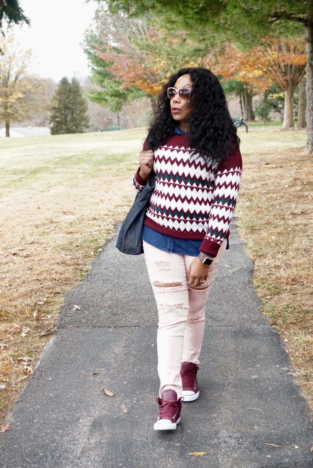 Burgundy Converse & A Blush Distressed Jean