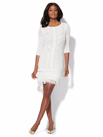 Cable Fringed Sweater Dress
