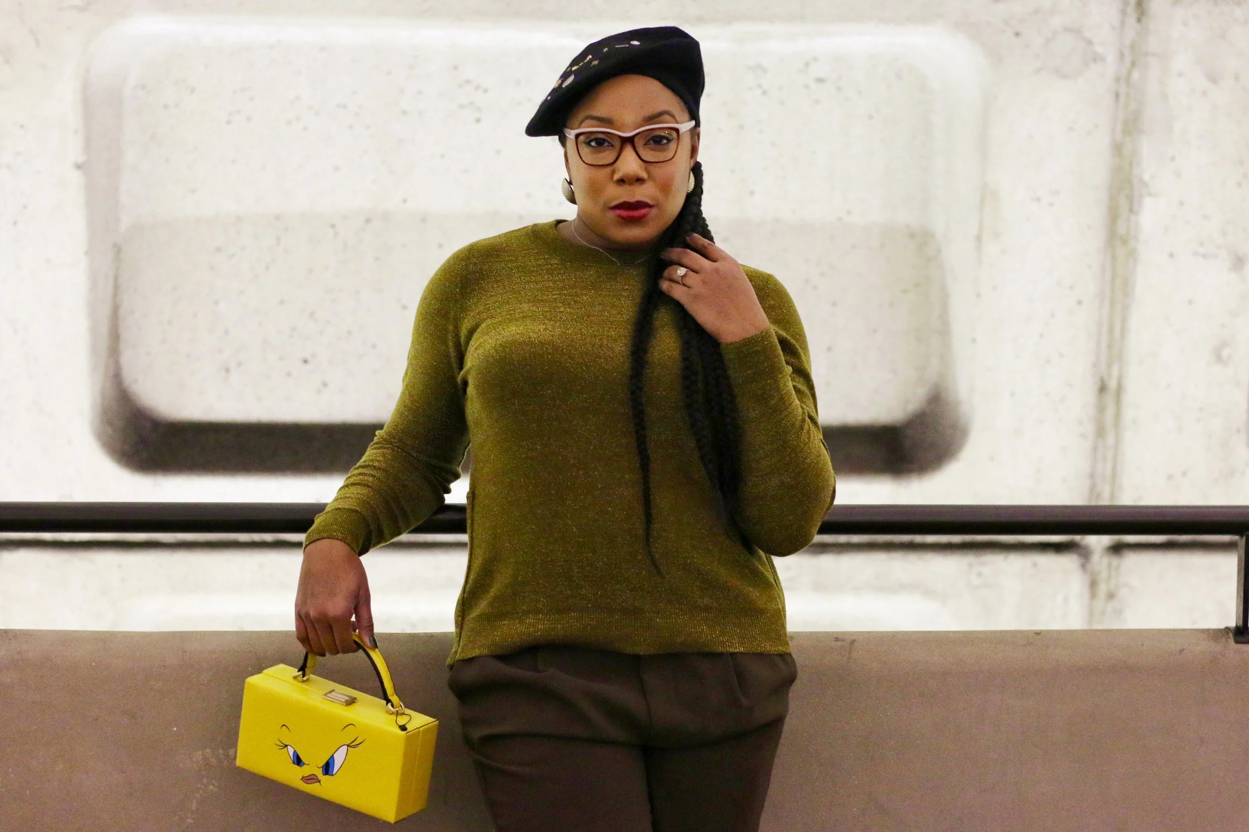 Trousers, Gold Plated Ankle Boots & a Adorned Beret