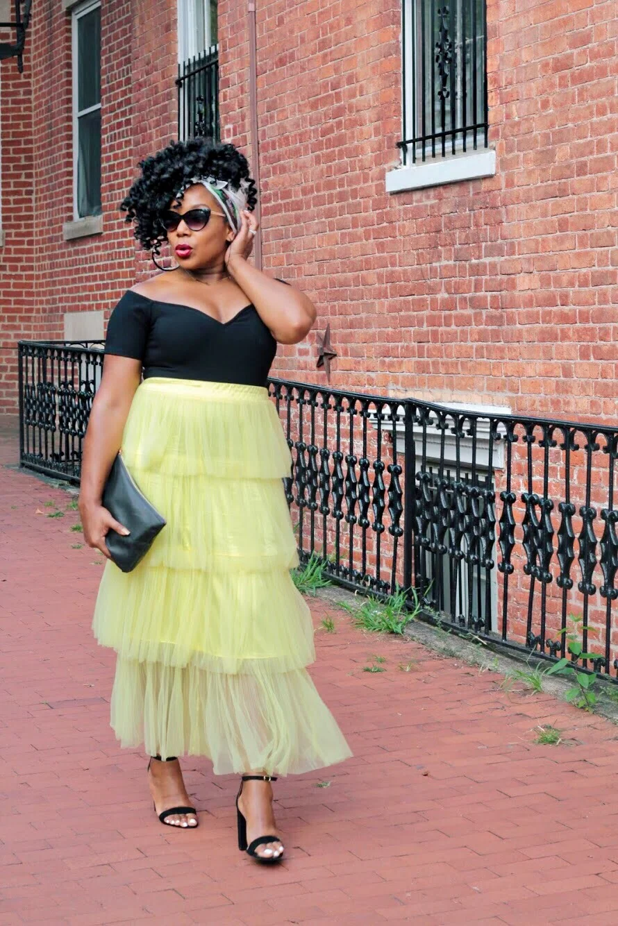Last Days of Summer... Yellow Maxi Skirt and a Black Ribbed Bodysuit