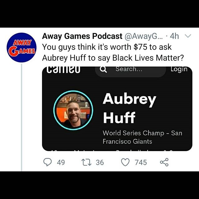 ICYMI on Twitter we had a tweet go viralish and turned it into a fundraising campaign for @blklivesmatter in which we teamed up with @sarahtiana to roast noted bigot/asshole Aubrey Huff. Genuinely made my day. We also got the best DM of all time (las