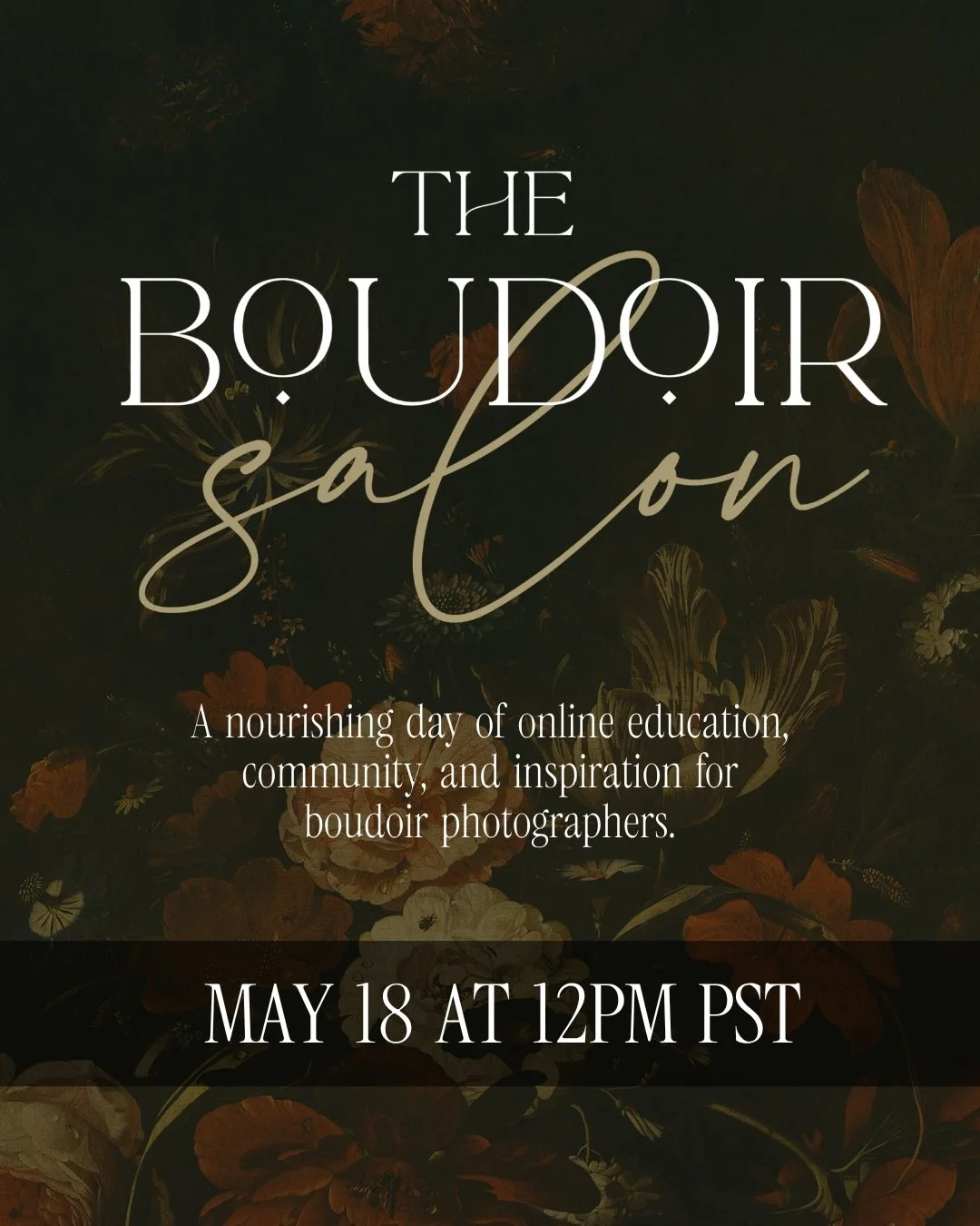 ‼️ THE BOUDOIR SALON IS BACK ‼️

May 18th from 12-4pm pst! 

What is the salon, you ask? 

It&rsquo;s an online mini conference, made intentionally to make b0udoir education more accessible than traditional conferences. 

Conferences can often be cos