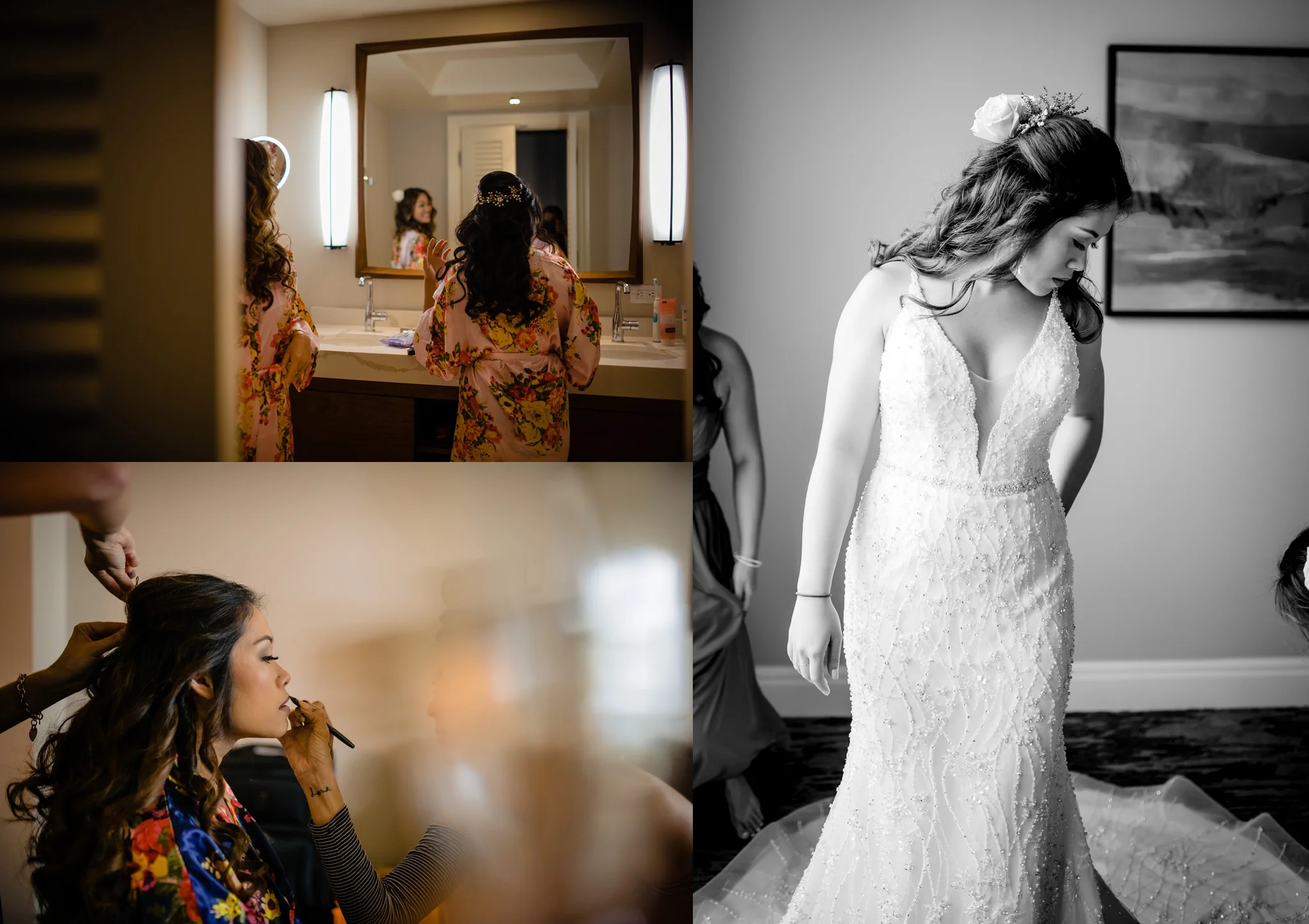 bride getting ready for a hawaii wedding