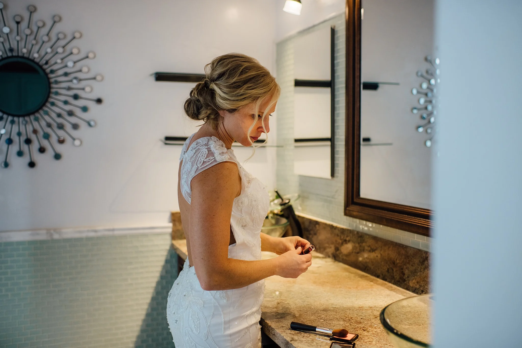 bride in a moment right before wedding