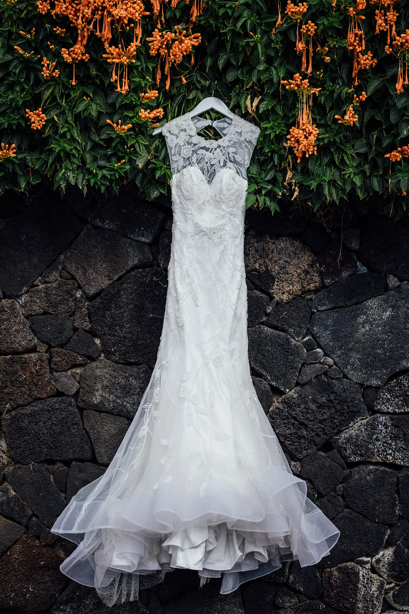 bride's dress in kona wedding