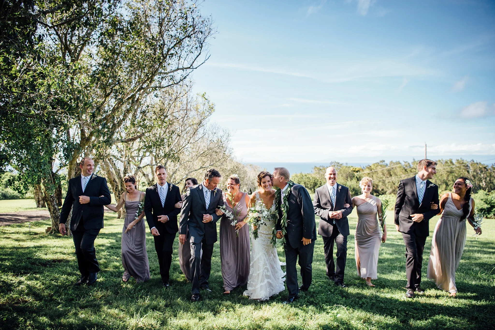 bridal party walking, big island wedding