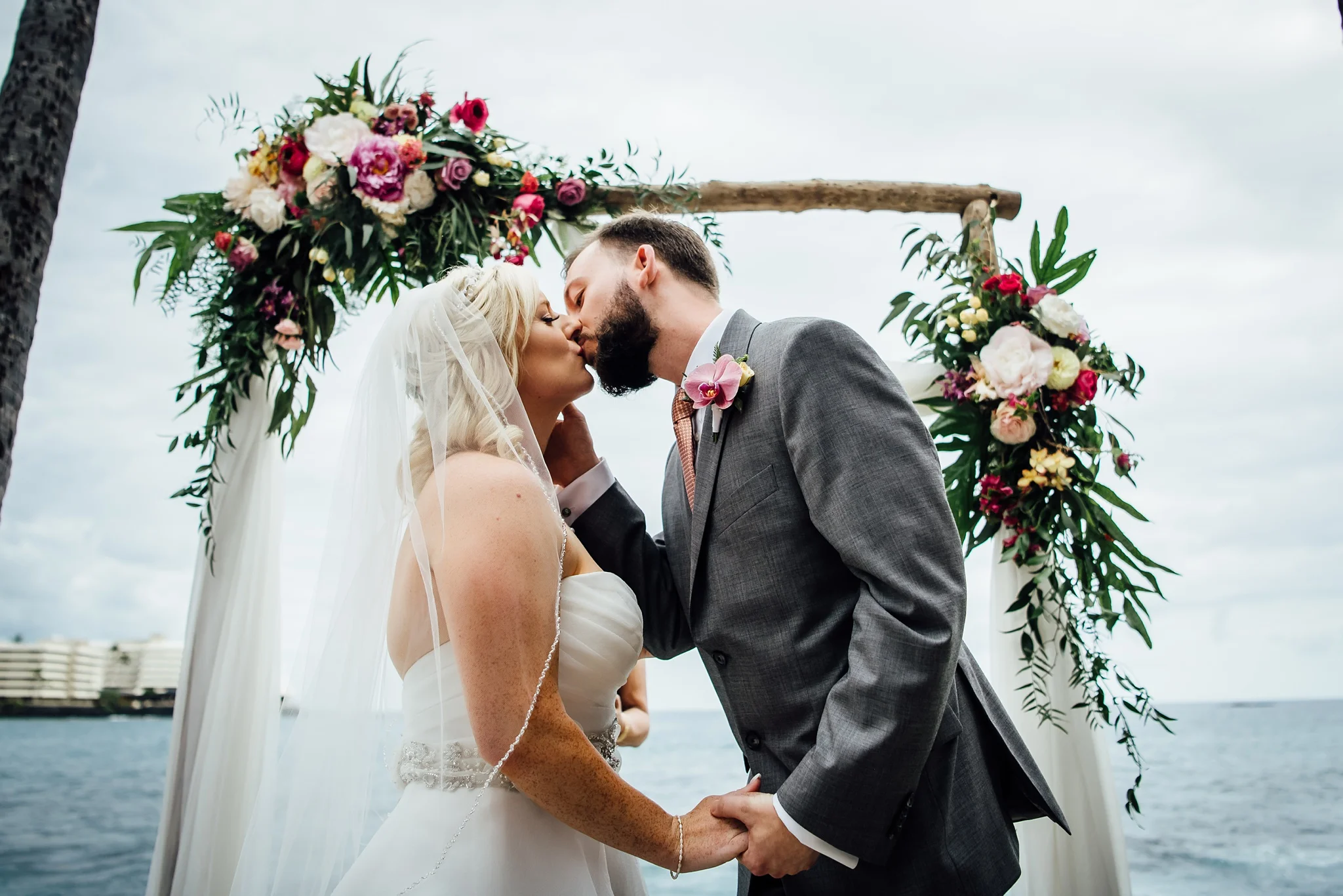 Hawaii Wedding First Kiss