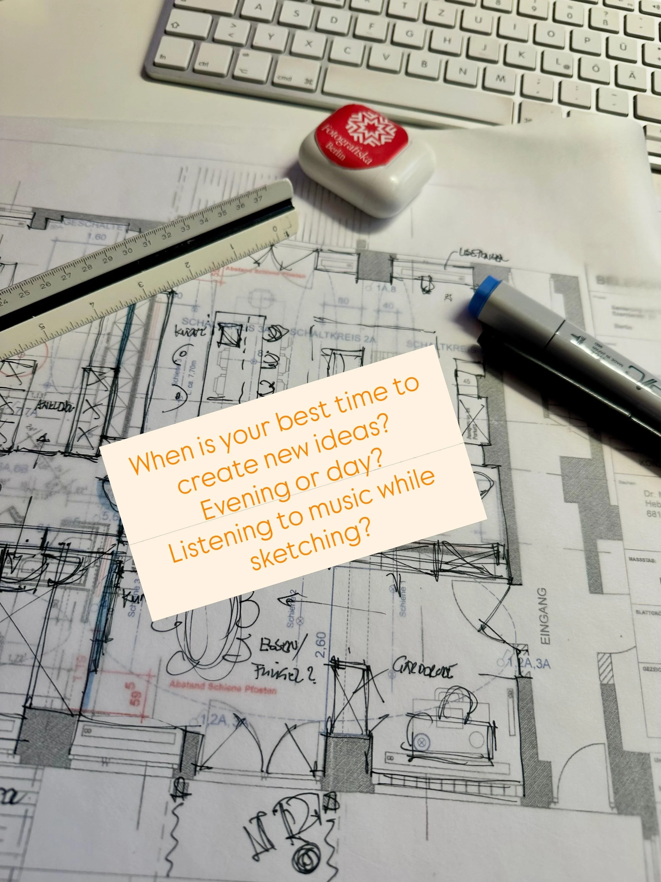 When is your best time to be creative? Evening or morning? Are you listening to music while sketching a spaceplan and if yes what kind of music? Or do you have special habits? We are curious! 👀 #hagedorninteriorarchitecture #innenarchitektur #beingc