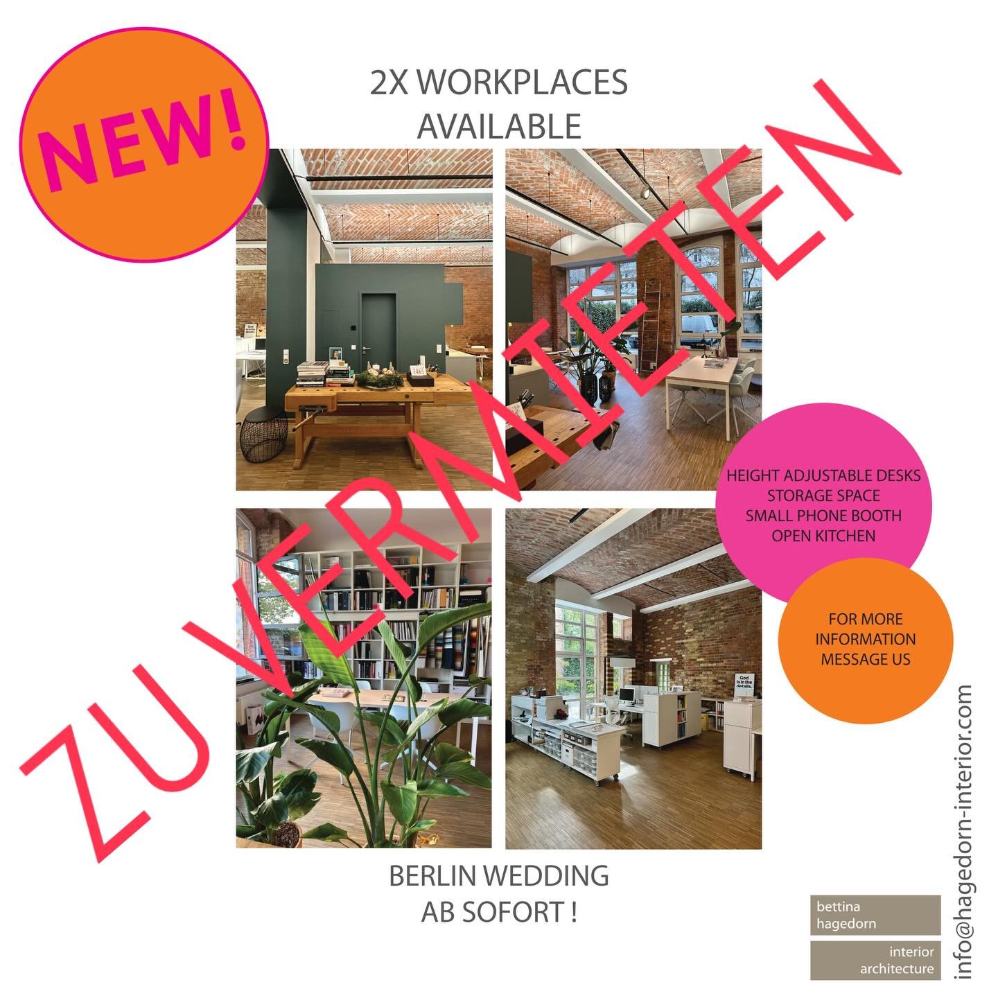 Zwei Coworking Pl&auml;tze freigeworden!
Du bist kreativ und im Bereich Design, Medien, Marketing oder Architektur unterwegs und suchst nach einem ruhigen Arbeitsumfeld mitten in berlin? Dann bist du bei uns genau richtig. In unserem sch&ouml;nen Stu