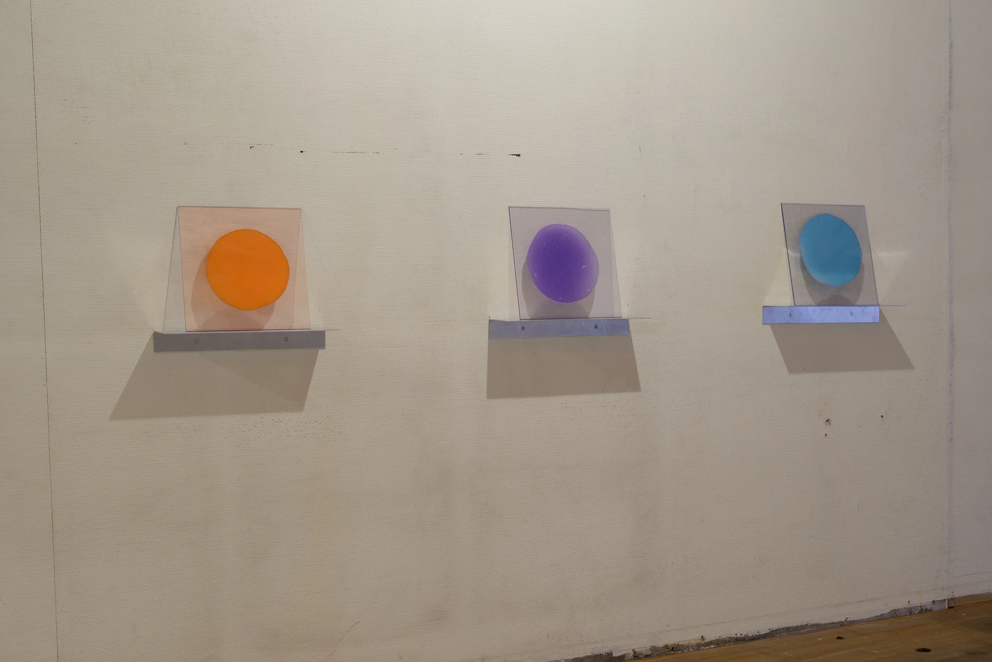   Spoonful of day Orange, Spoonful of day Purple and Spoonful of day Green   Aluminium, plexiglass and vaselin with pigment  42cm x 30cm x 30cm    