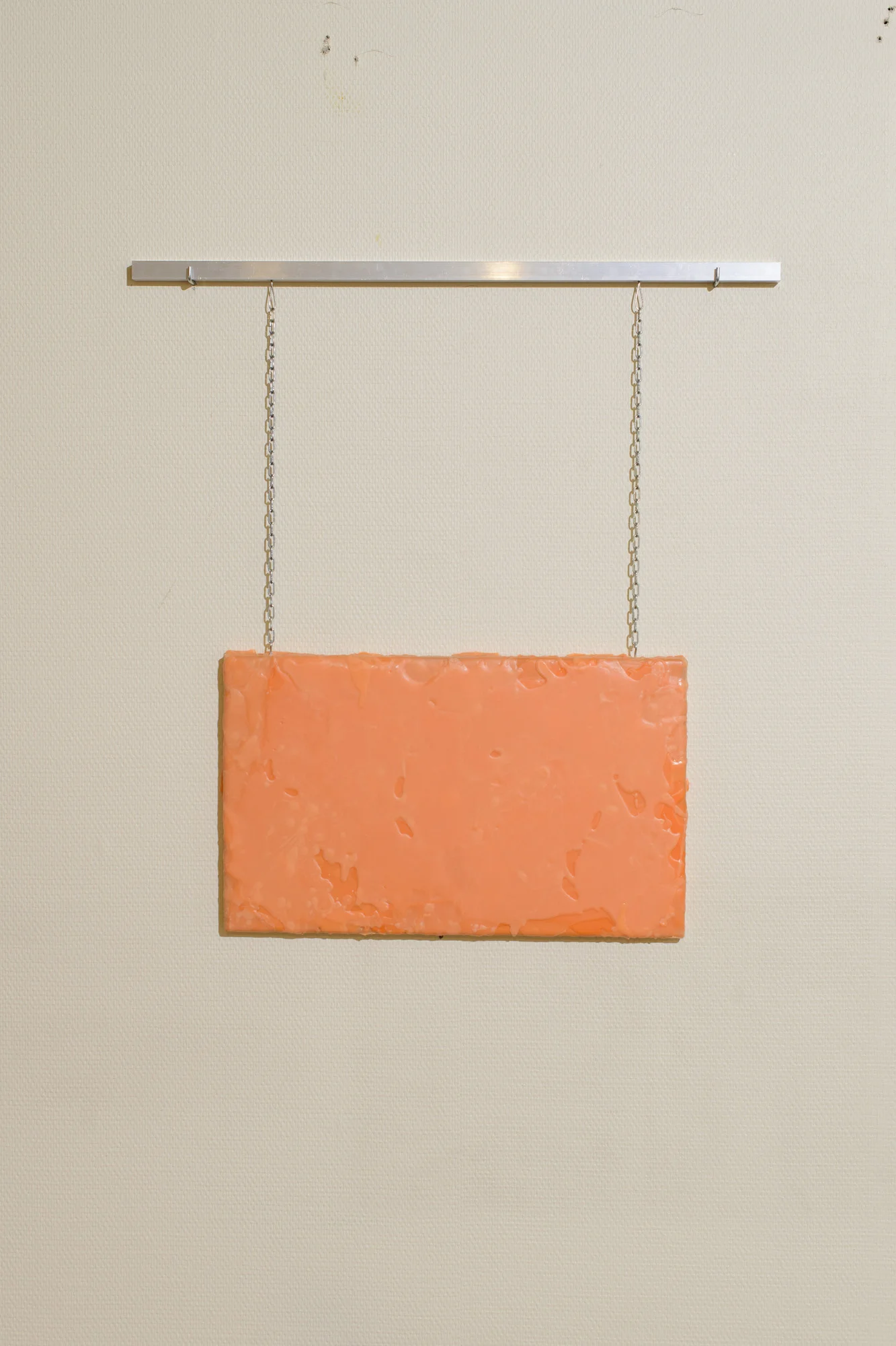   Od-light Orange   Aluminium, paraffin wax with pigment on canvas, chains  70cm x 70cm    