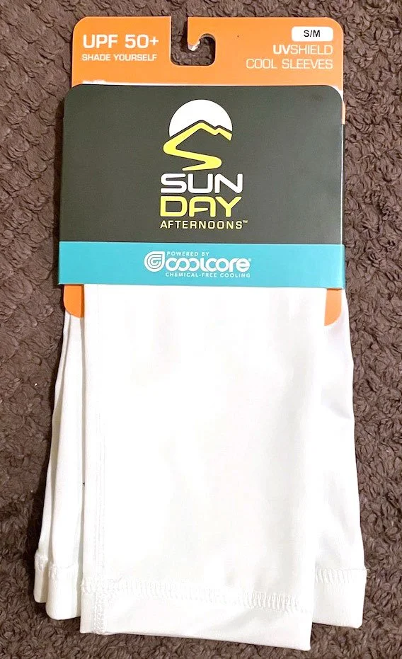 A pair of white Sunday Afternoons' UV Shield Cool Sleeves
