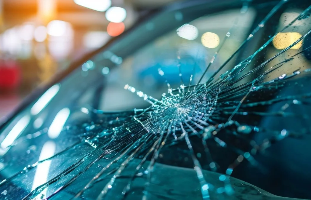 a smashed car windscreen