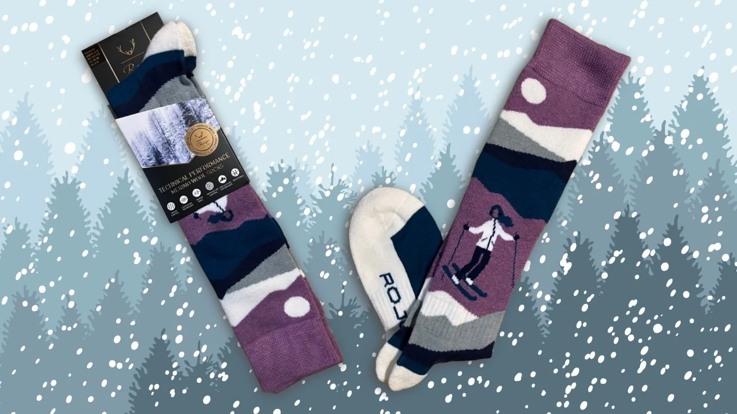 Rojo Retro Ski Socks in the violet colour way