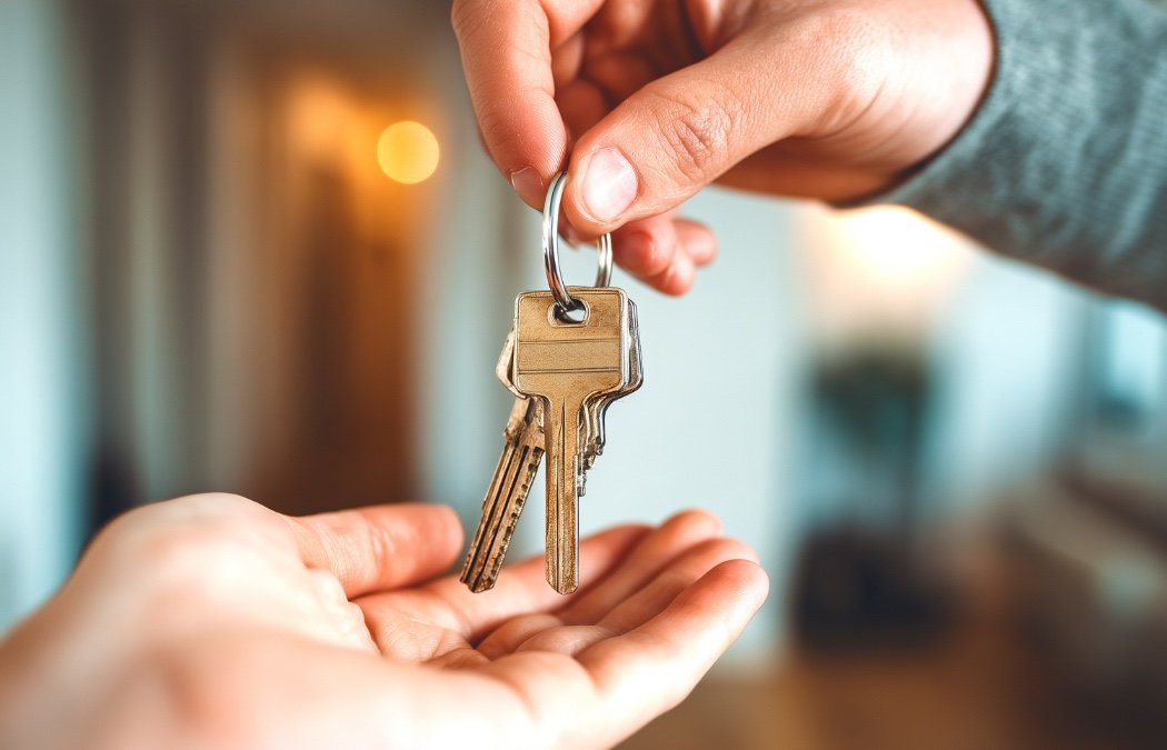 showing hands of one person handing keys to another