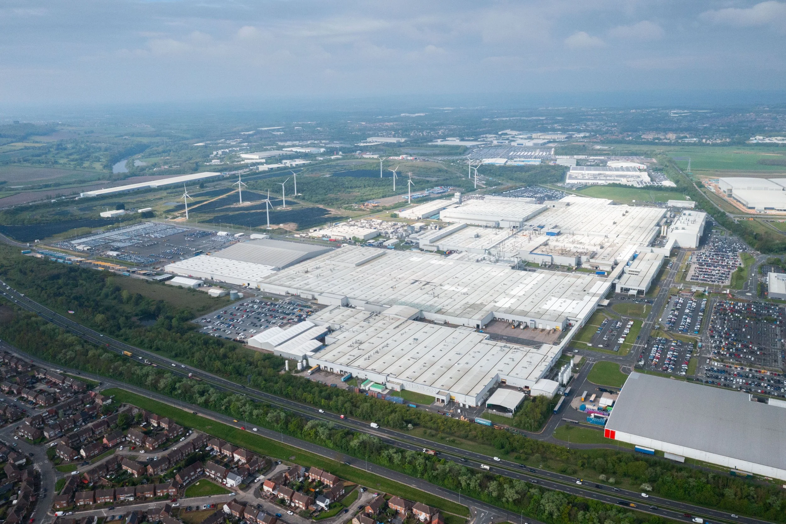Aerial view of Nissan manufacturing plant site in Sunderland.