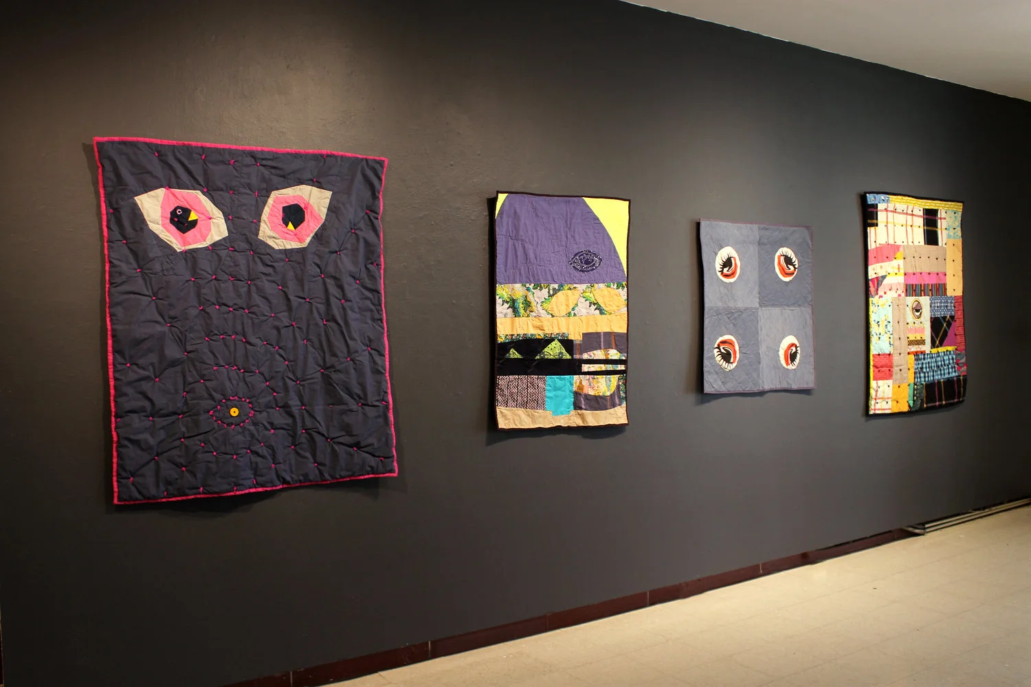 Installation view, I Want To Believe (Saint Mary's College Galleries), 2017. The textile + video series, Object-Oriented Fortune Telling . 