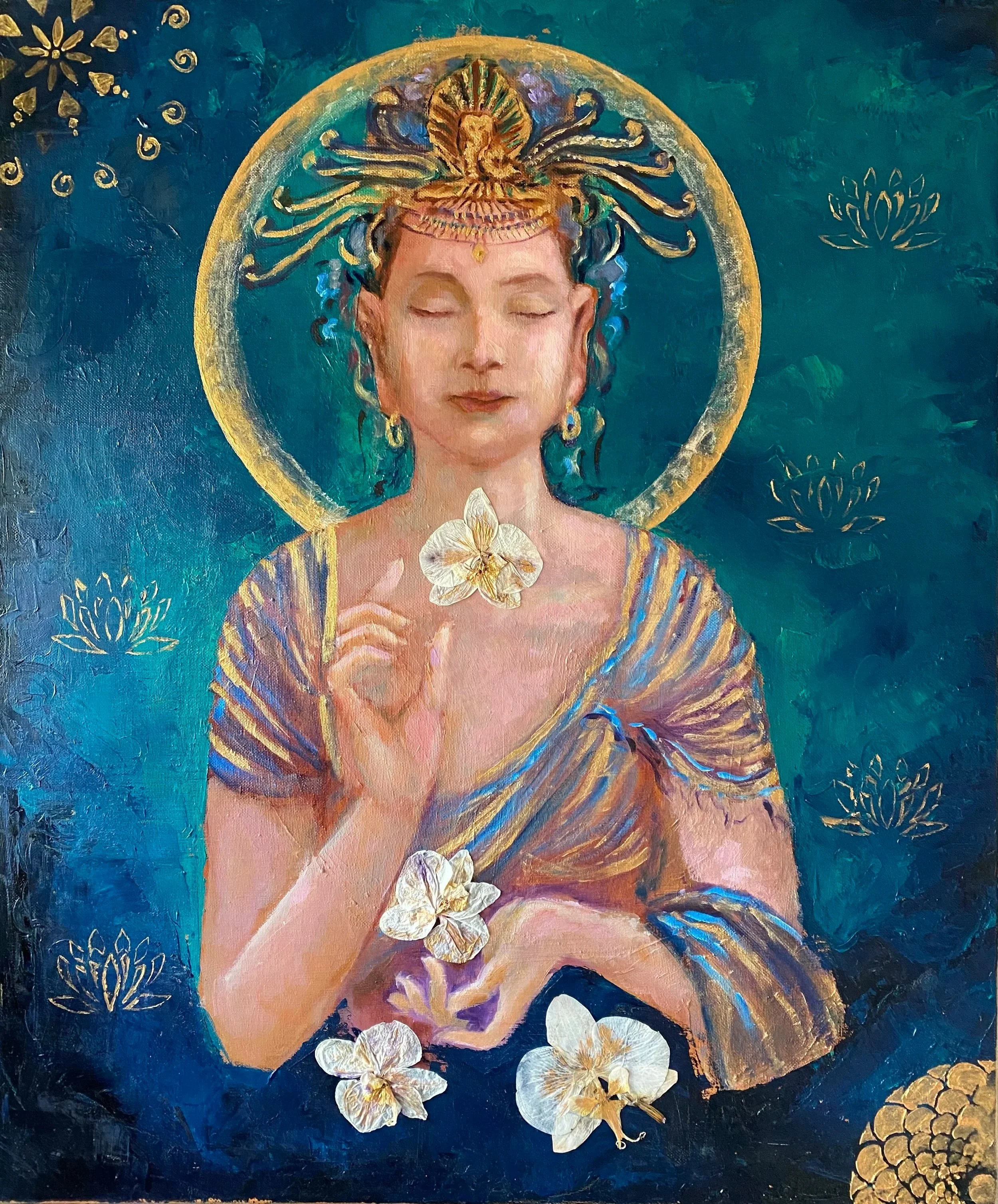   Tara - 
  Oils on canvas and dried orchids