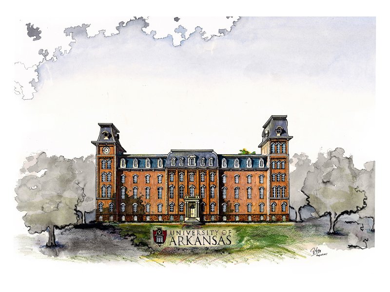 Finished drawing: Old Main at University of Arkansas