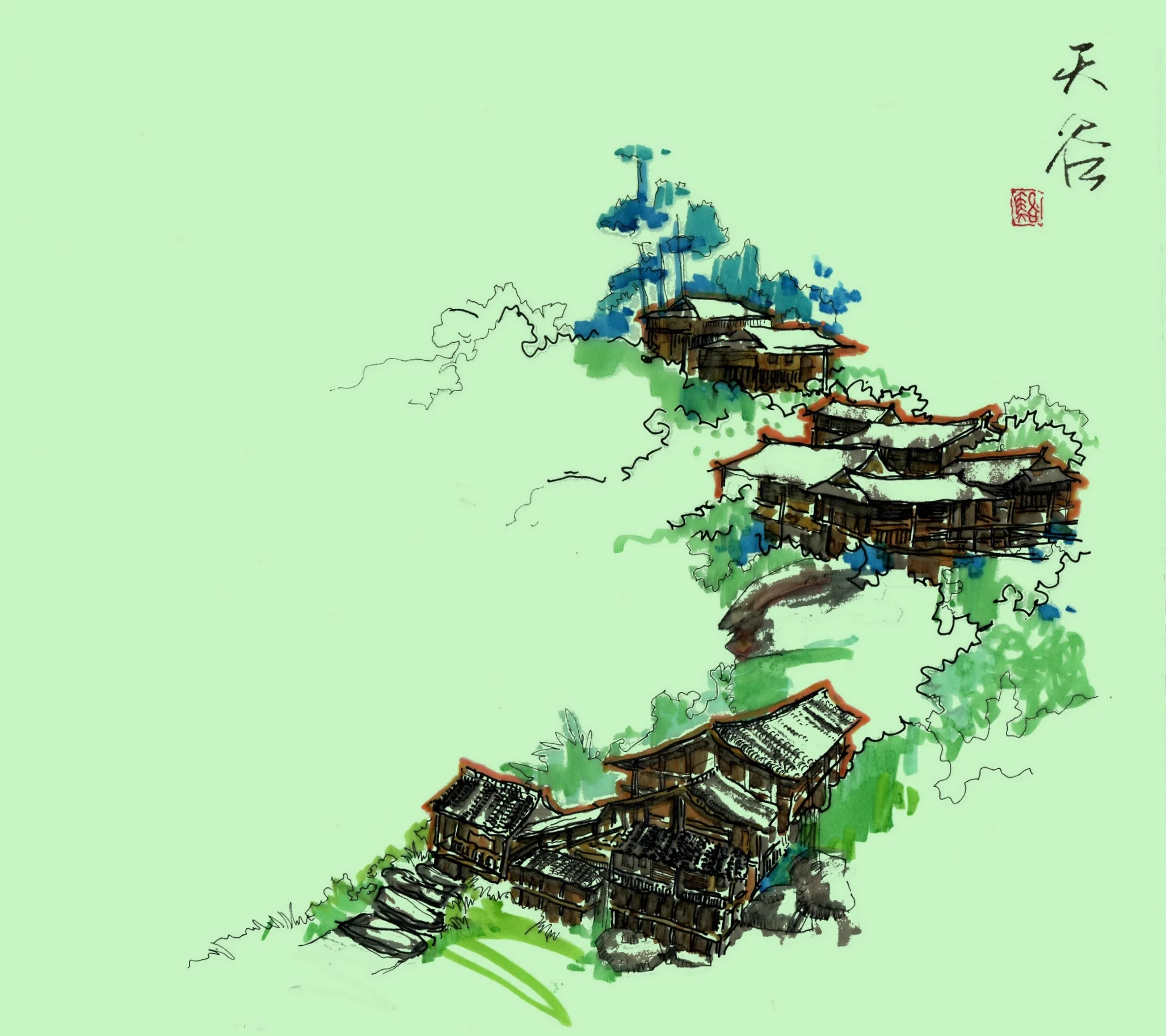 Houses in the Mountain in China