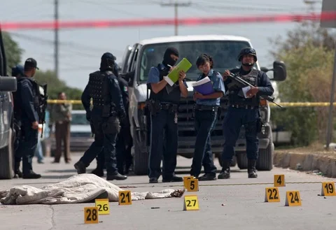 Mexican Police at Drug Related Crime Scene, Ciudad Juárez