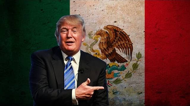 President Donald Trump in front of the Mexican Flag