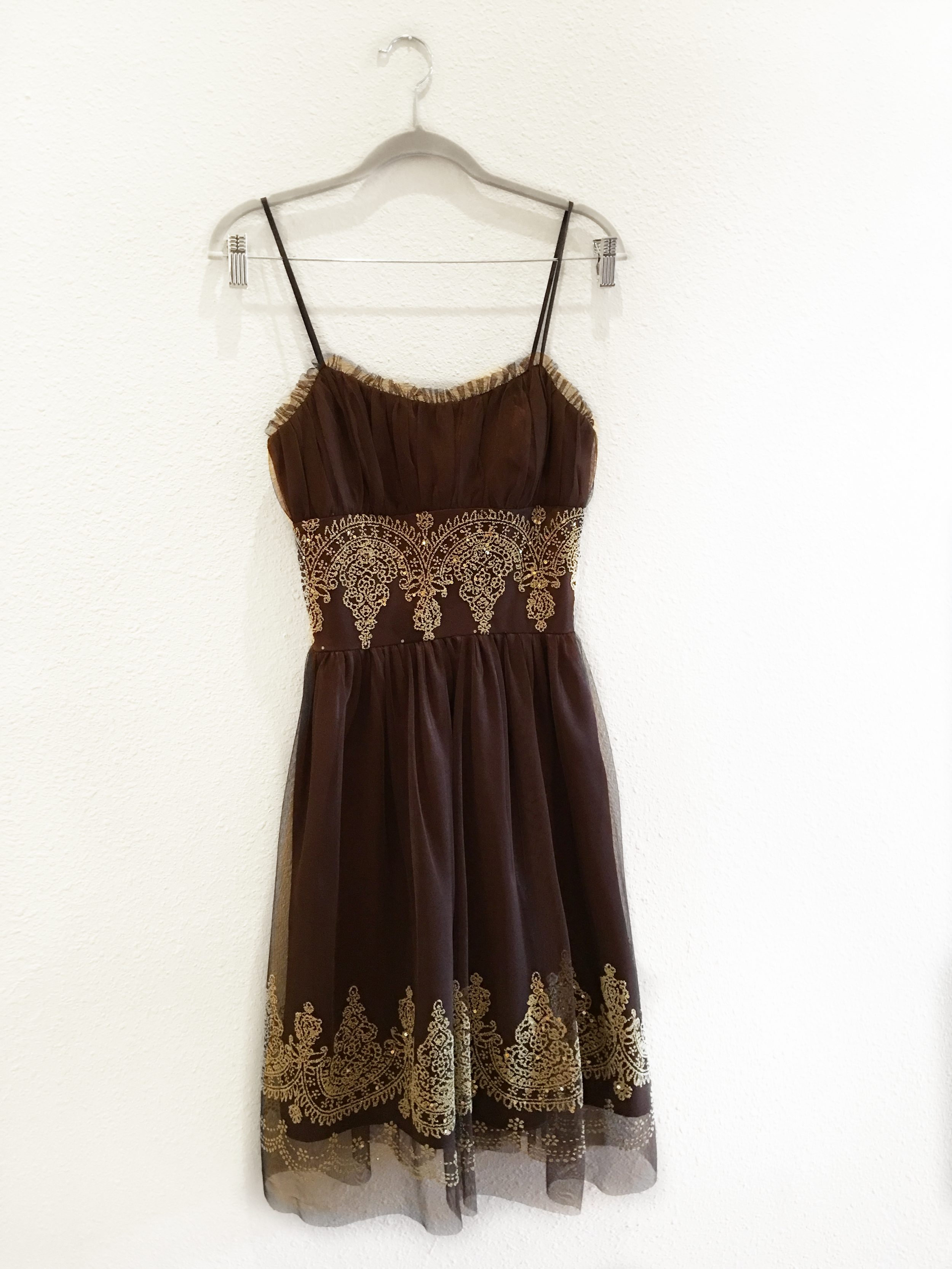 Dress - Brown Tulle + Gold Embellishment