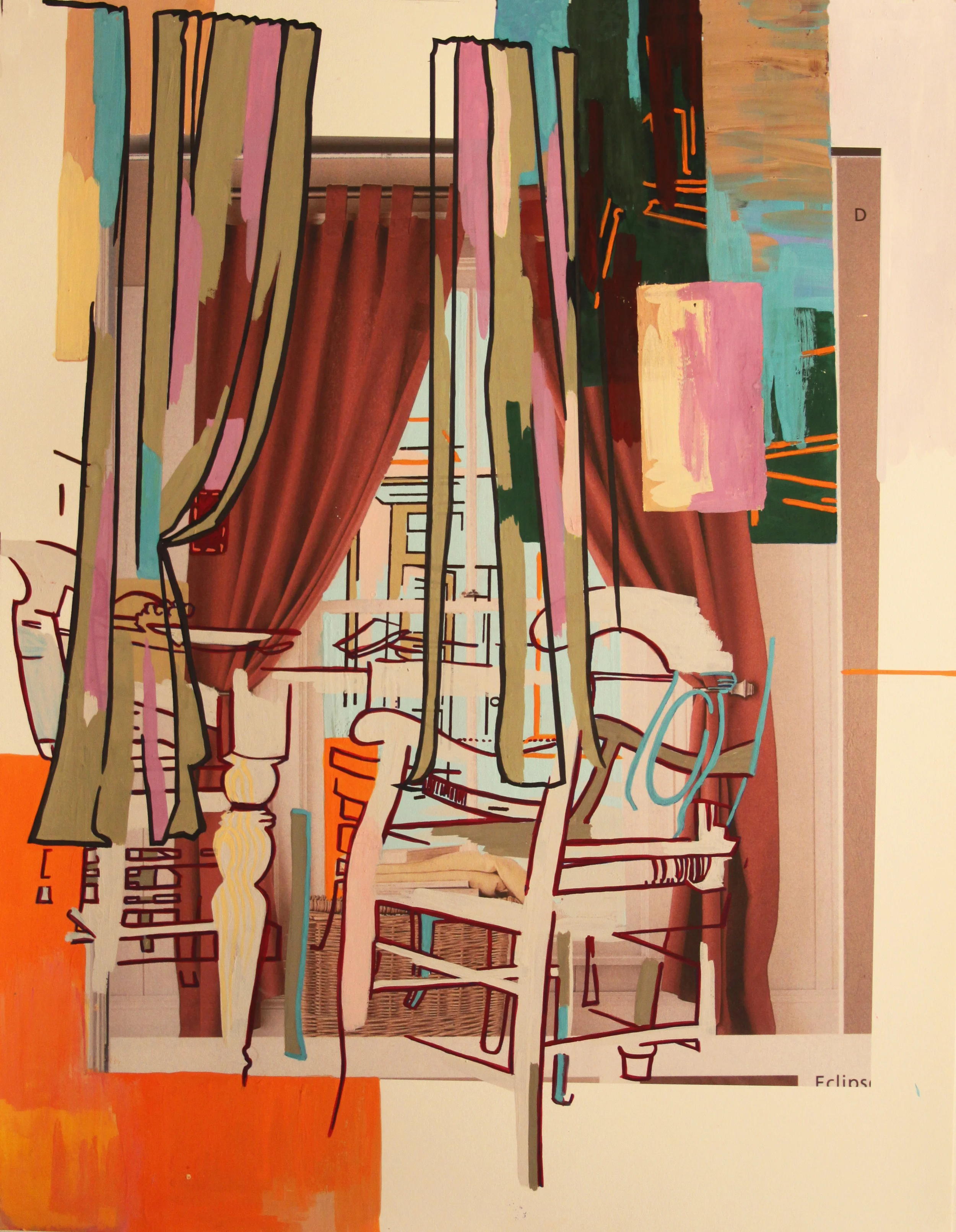 Pottery Barn #15 , 2011, Digital print on paper, gouache, 12x18" 