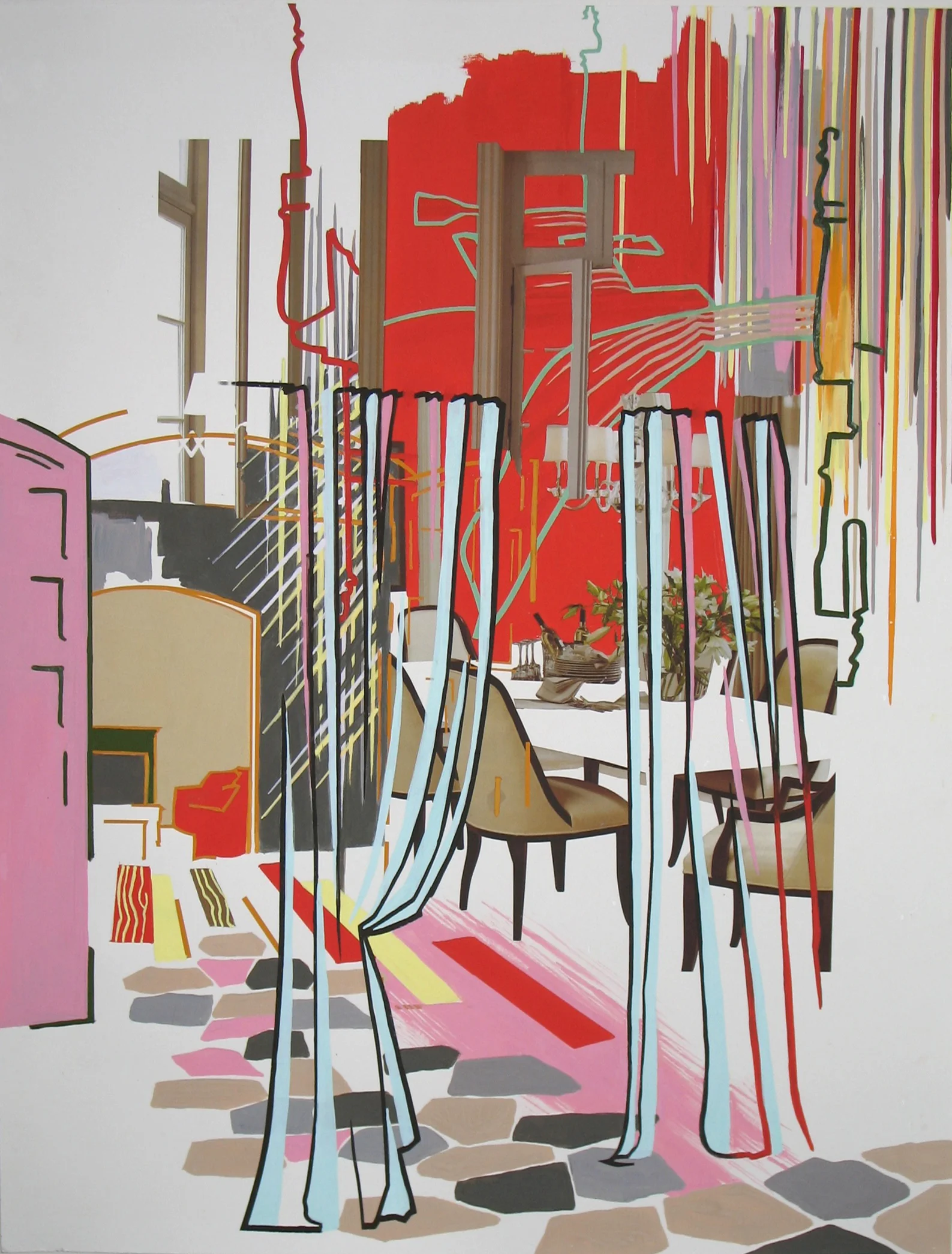 Pottery Barn #8, 2007, digital print on paper, silkscreen, gouache, 17x22"