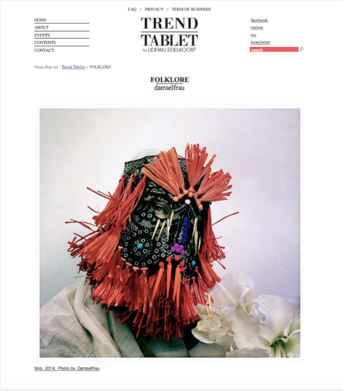 Damselfrau on TRENDTABLET by Lidewij Edelkoort I attended the launch of "Fetishism in Fashion" By Lidewij Edelkoort A Damelfrau piece is part of the exhibition FETISHISM curated by Li Edelkoort at Trapholt Museum, Kolding, Denmark until January 2016. It also included filipino shoes designer Kermit Tesoro's work as part of the exhibition. link: www.trendtablet.com/29795-folklore/