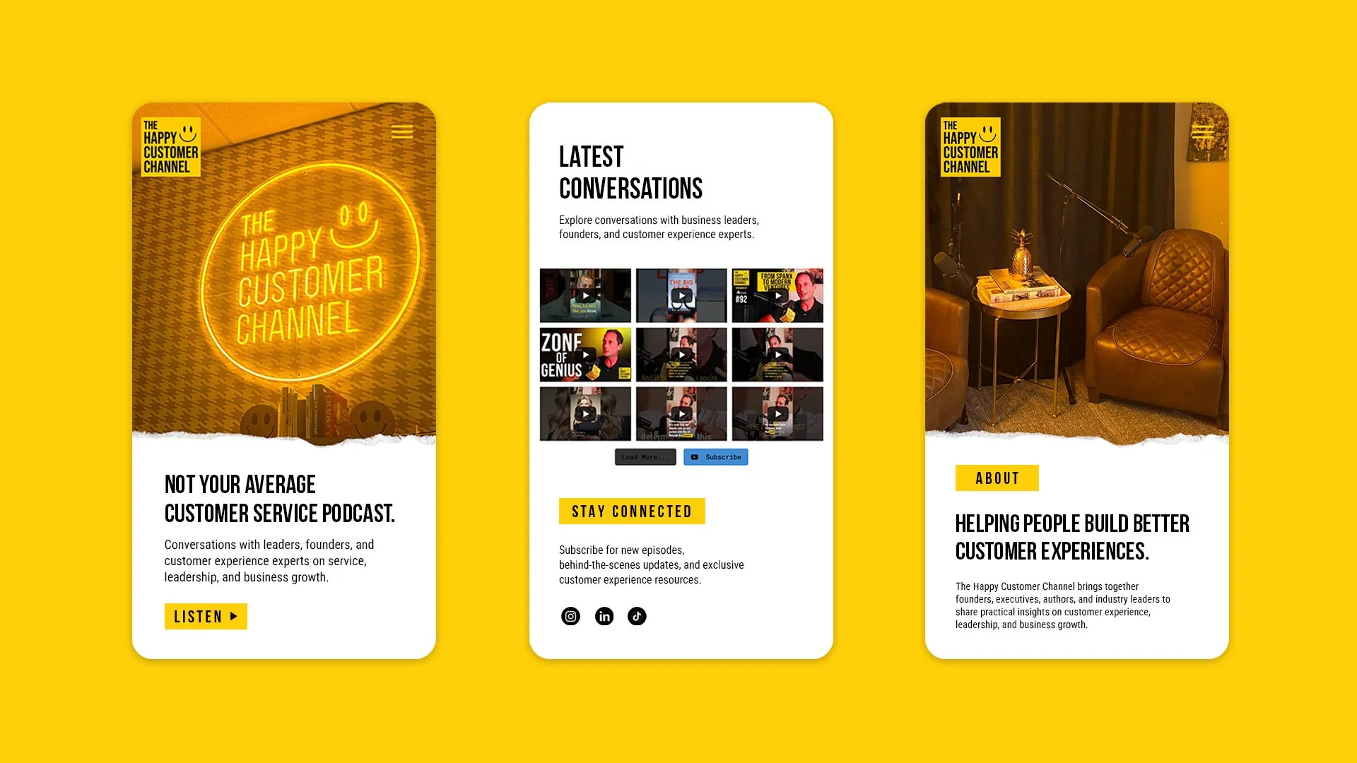 Happy Customer Channel website designed by Francisco Anduiza Jr., showcasing responsive web design, content strategy, and user experience.