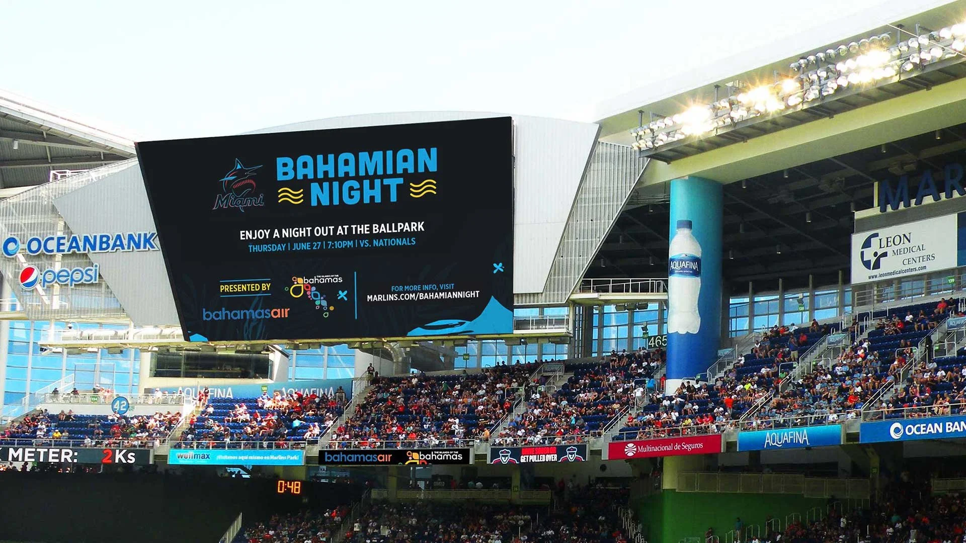 Francisco Anduiza, Jr., Senior Graphic Designer, Miami Marlins stadium megatron billboard design for Bahamas Air partnership campaign