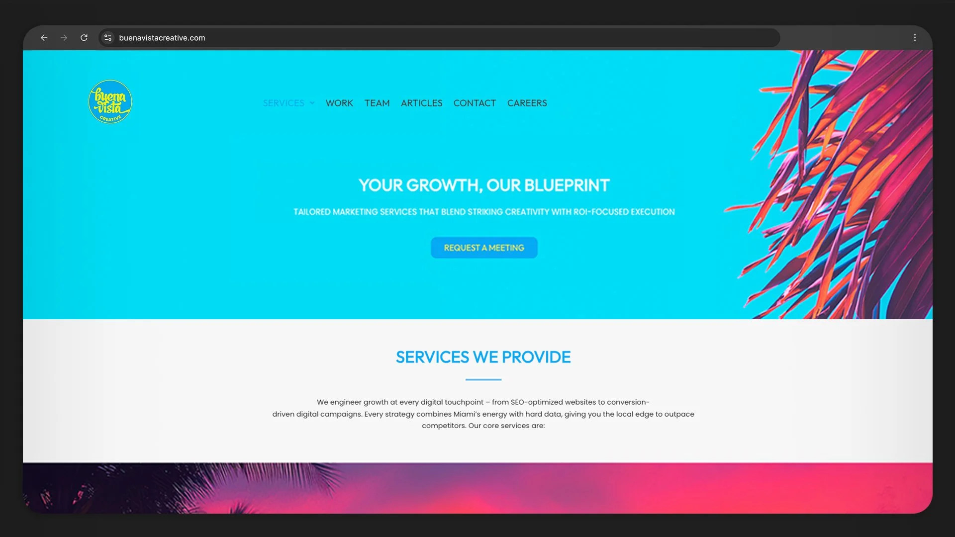 Buena Vista Creative website design mockup featuring responsive homepage layout, branding system, and digital art direction by Francisco Anduiza Jr.