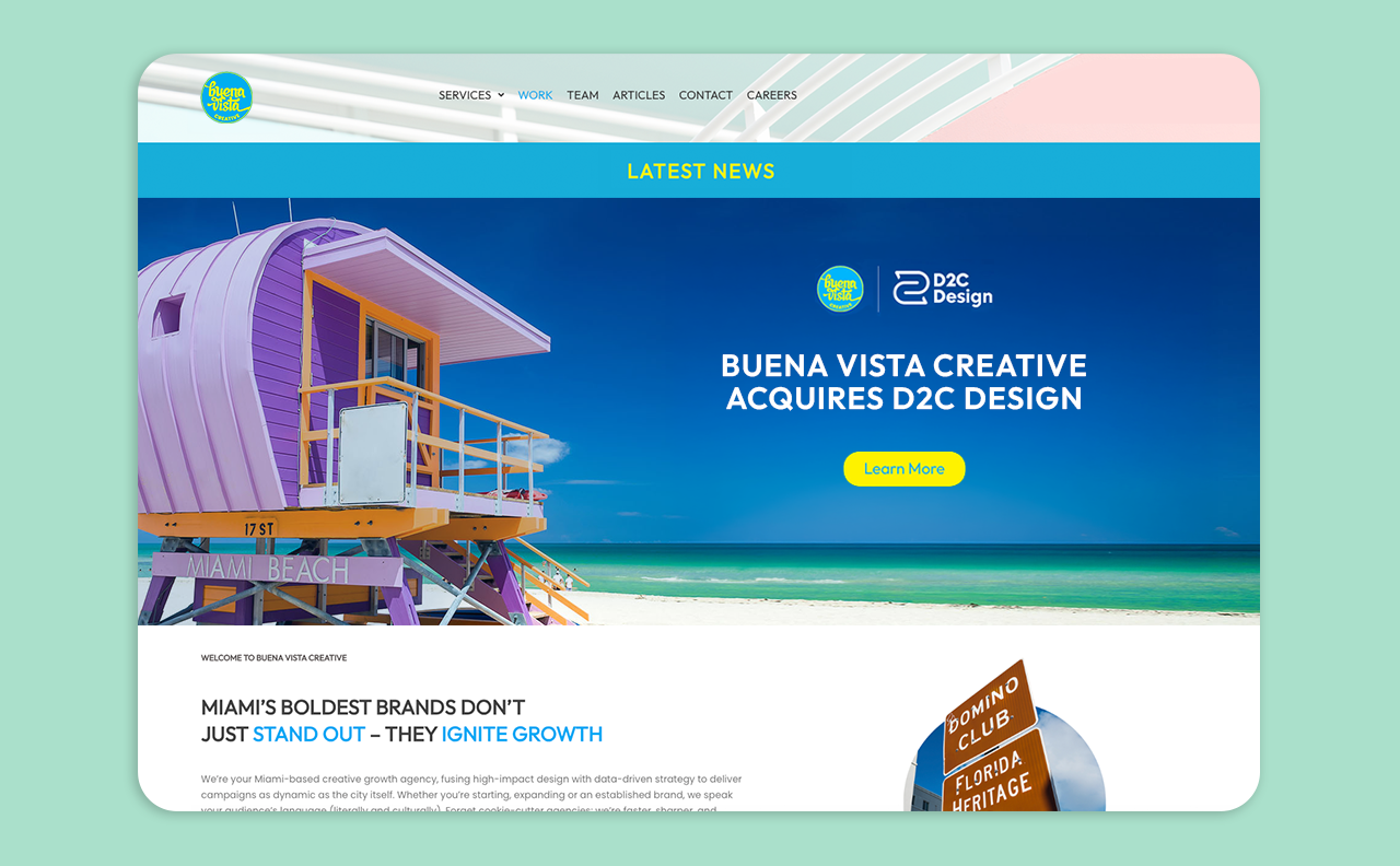 Francisco Anduiza, Jr., Senior Graphic Designer, Buena Vista Creative internal website page layout