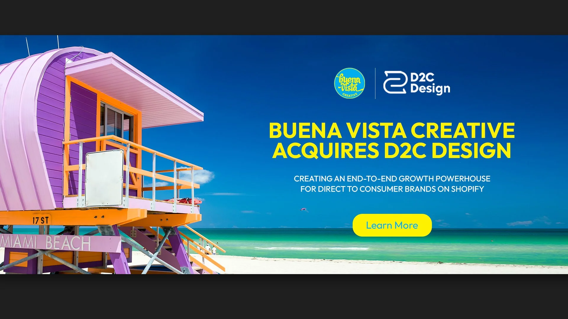 Digital campaign landing page and promotional web banner designed for Buena Vista Creative acquisition announcement by Francisco Anduiza Jr.