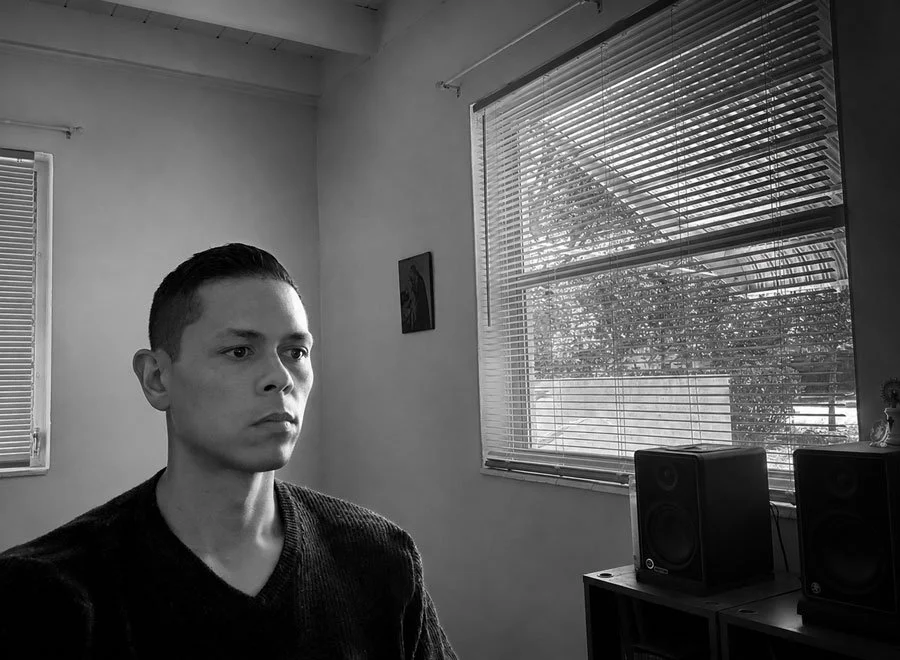Editorial black and white portrait of Francisco Anduiza, Jr., Senior Graphic Designer based in Miami, Florida