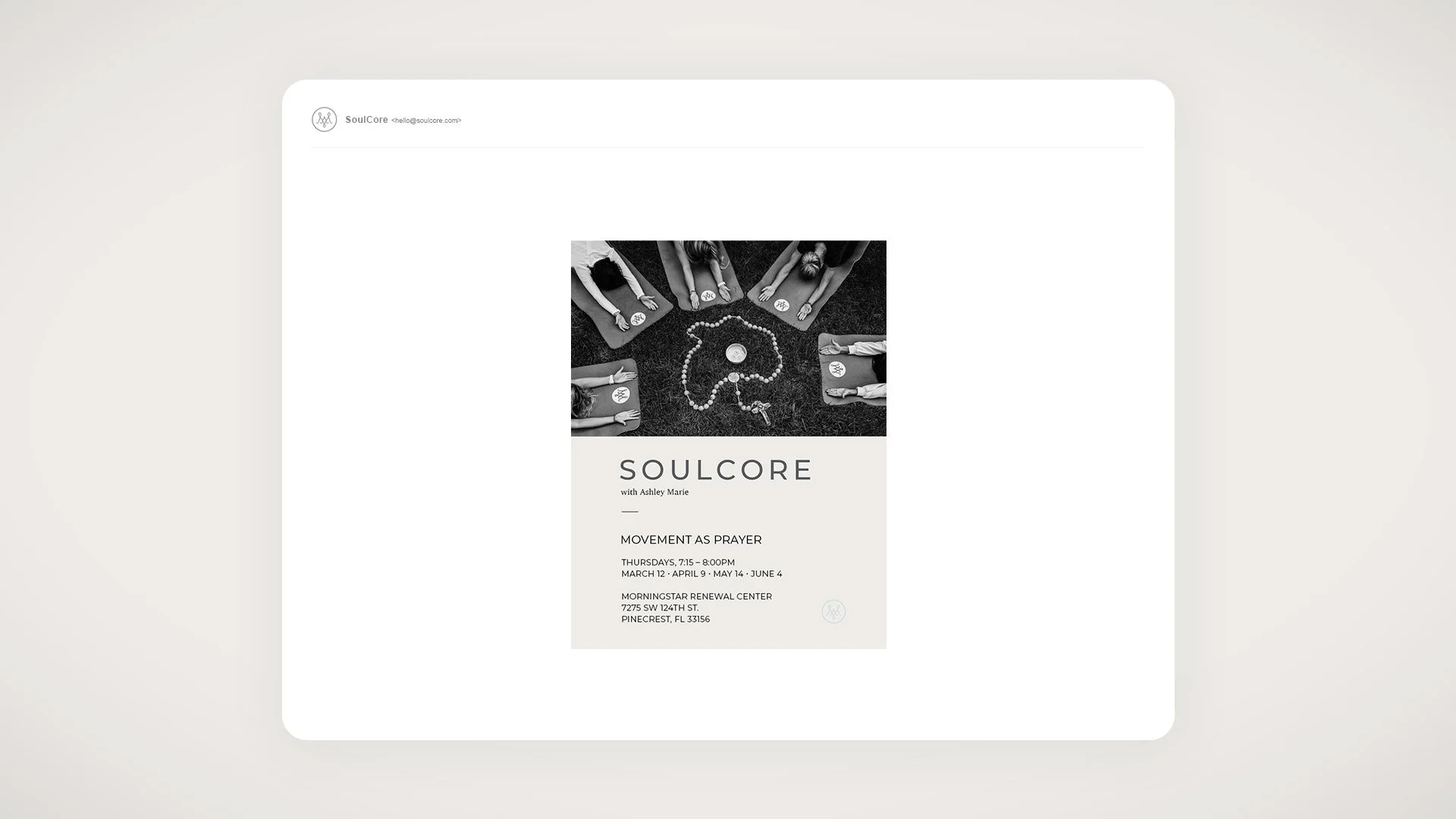 SoulCore email design for event communication by Francisco Anduiza Jr