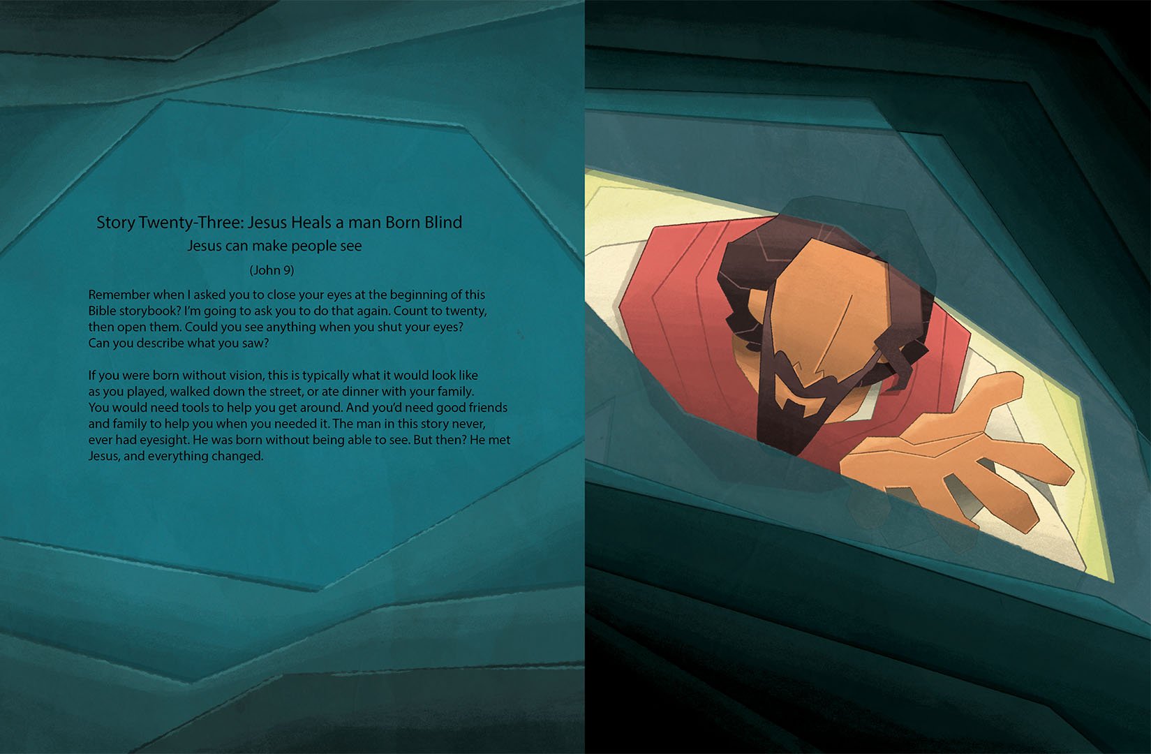 Storybook color artwork by Francisco Anduiza, Jr. featuring biblical illustration.